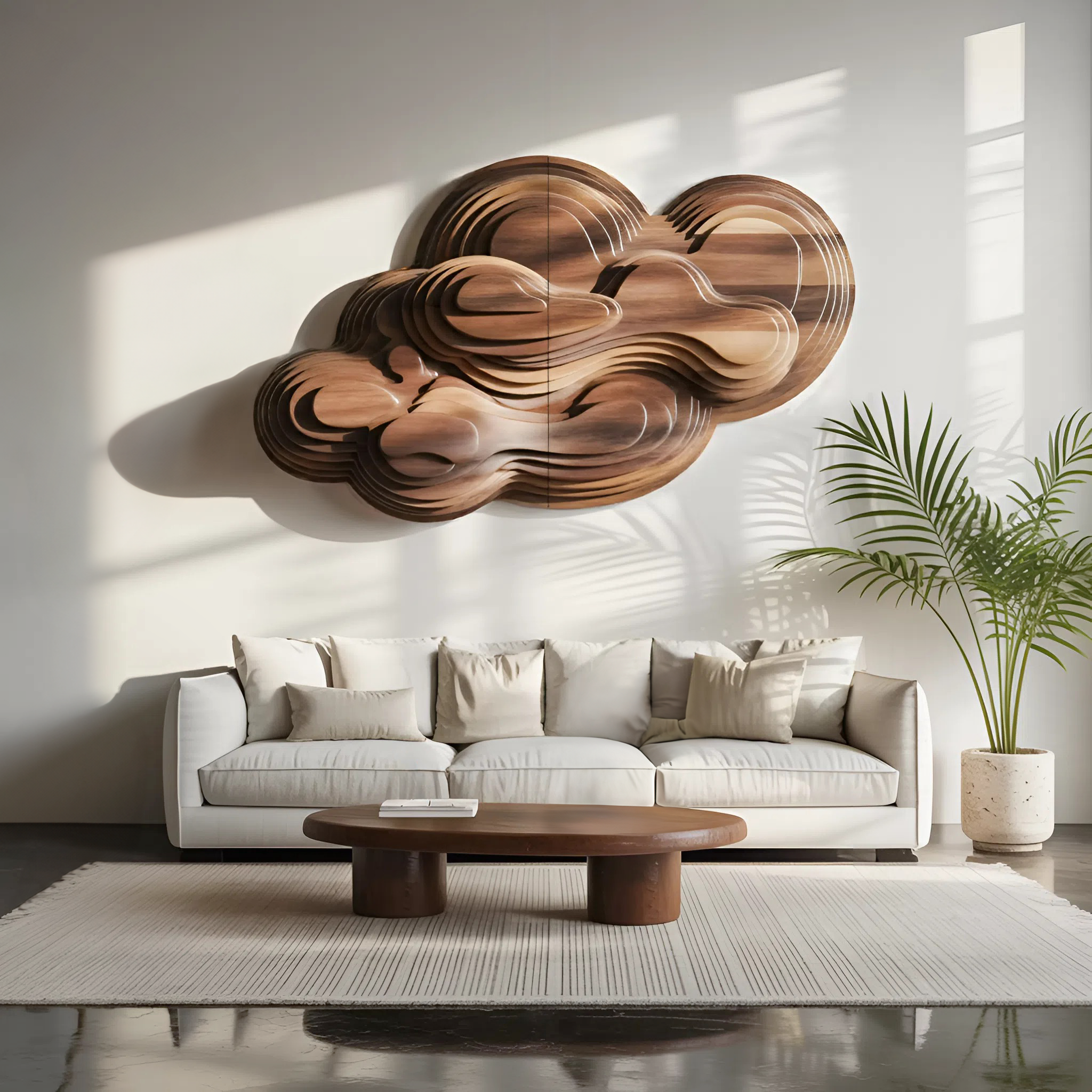 Organic Cloud Wall Sculpture With Layered Design For Bedroom SITHTTWA007