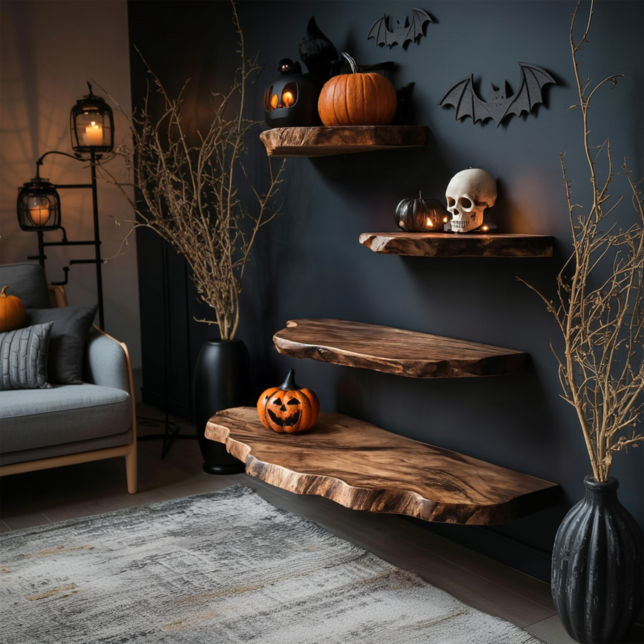 Mid Century Solid Wood Shelf For Bedroom Halloween Decor And Storage Space SILDTTRHFL004