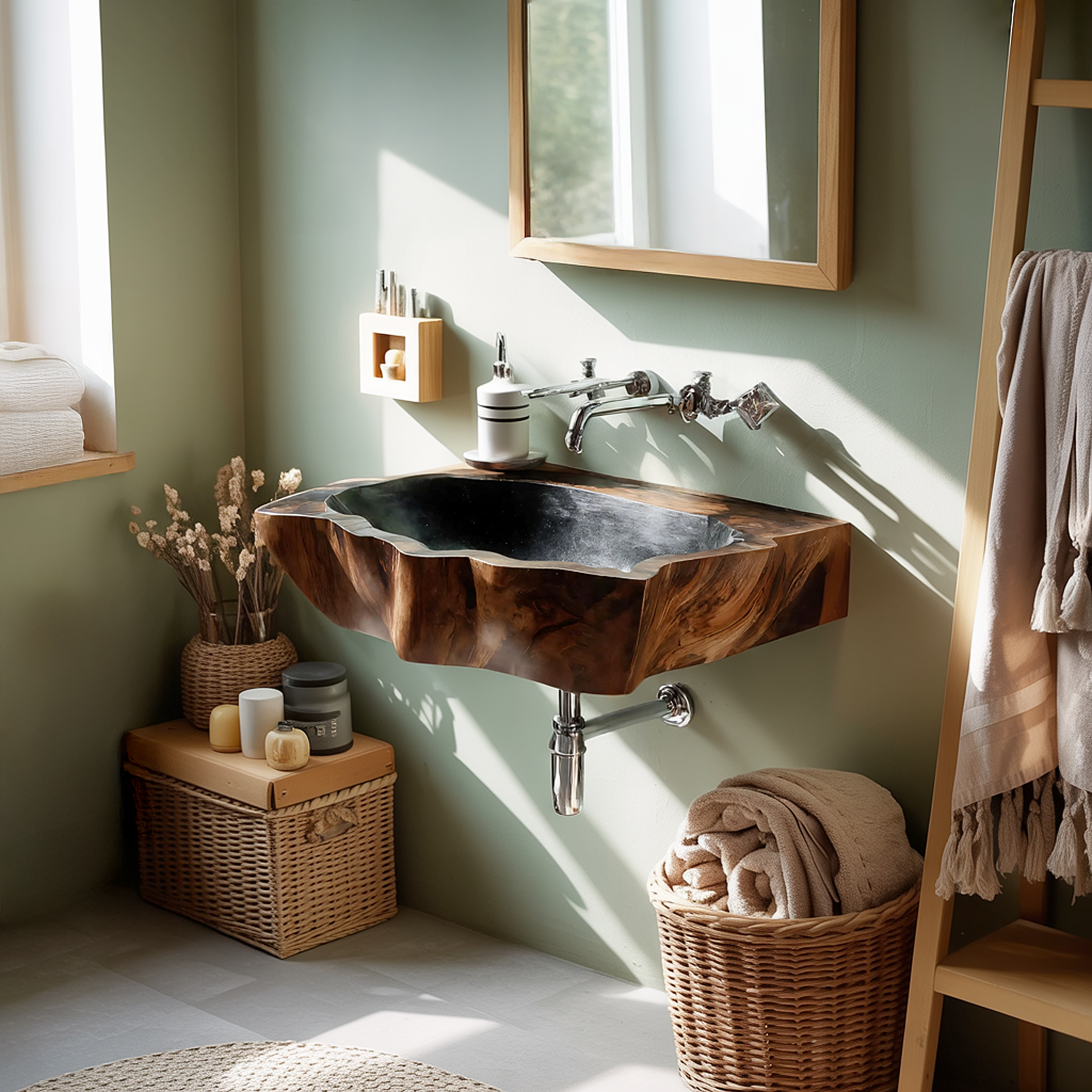 Farmhouse Wall Mounted Wooden Bathroom Sink For Vintage Bathroom Decor SILDTTNVS054