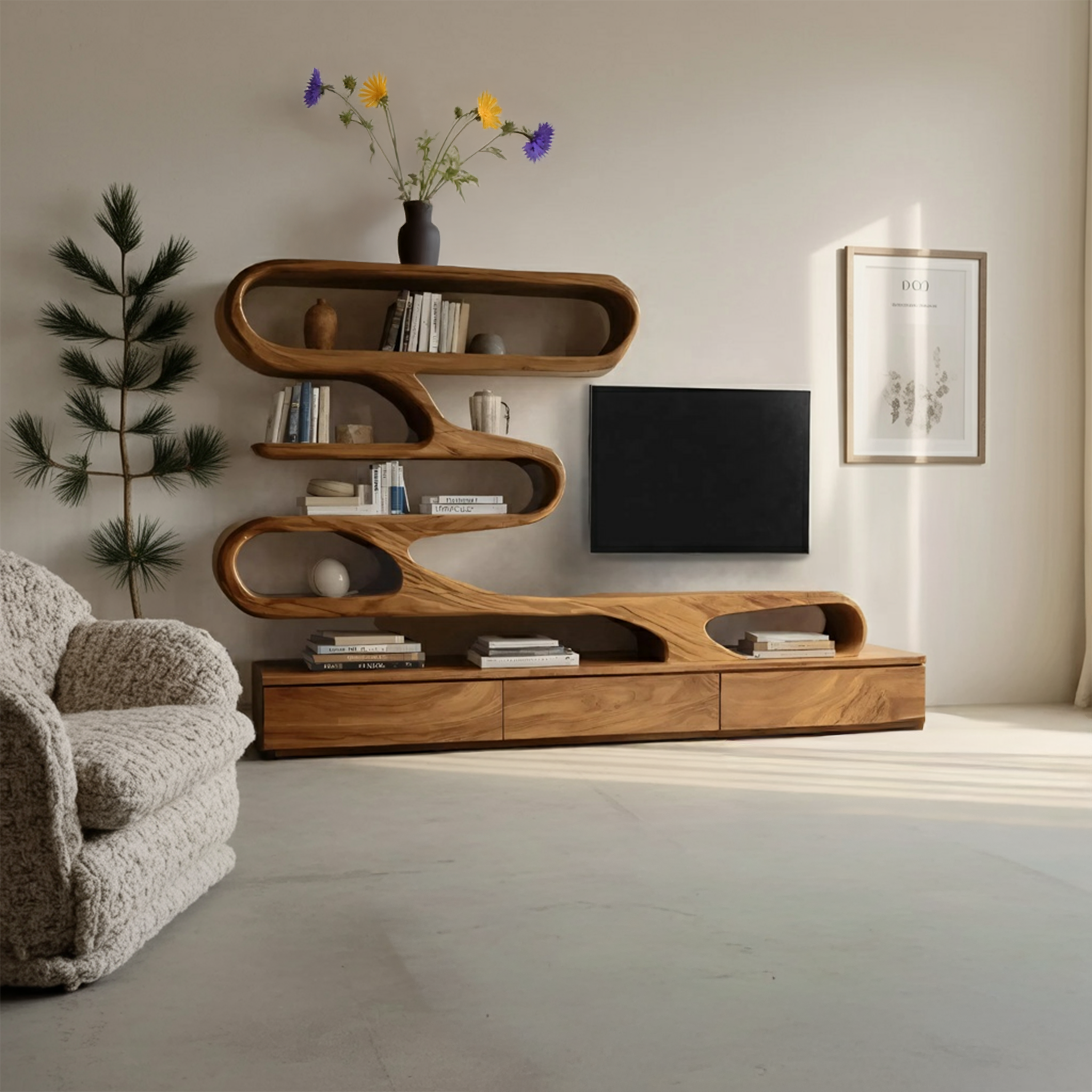 Modern Organic Wall TV Shelf System For Living Room SITHHNTVC036