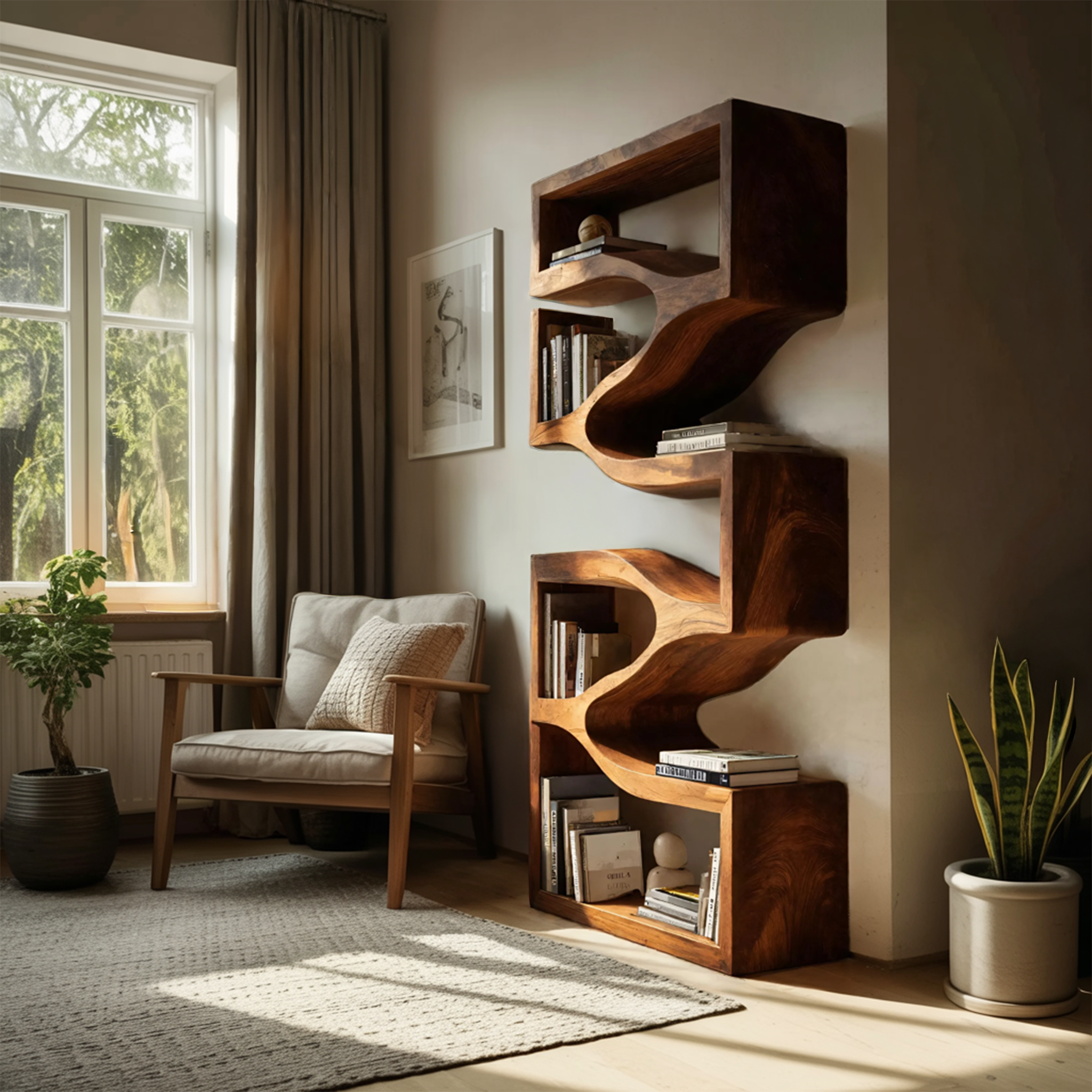 Sculptural Wooden Wall Bookcase For Modern BedRoom RTTHHNBS109