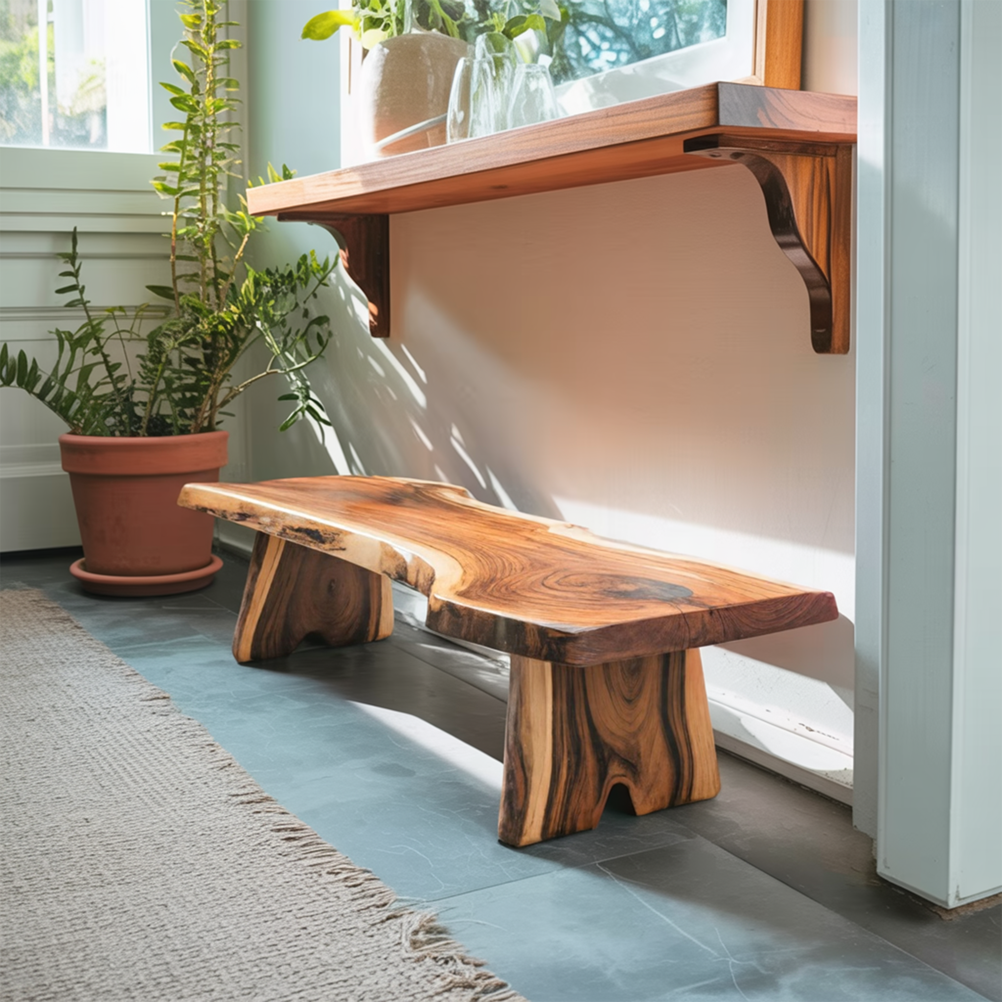 Minimalist Live Edge Outdoor Bench For Entryway Or Patio SITHTTCHR021