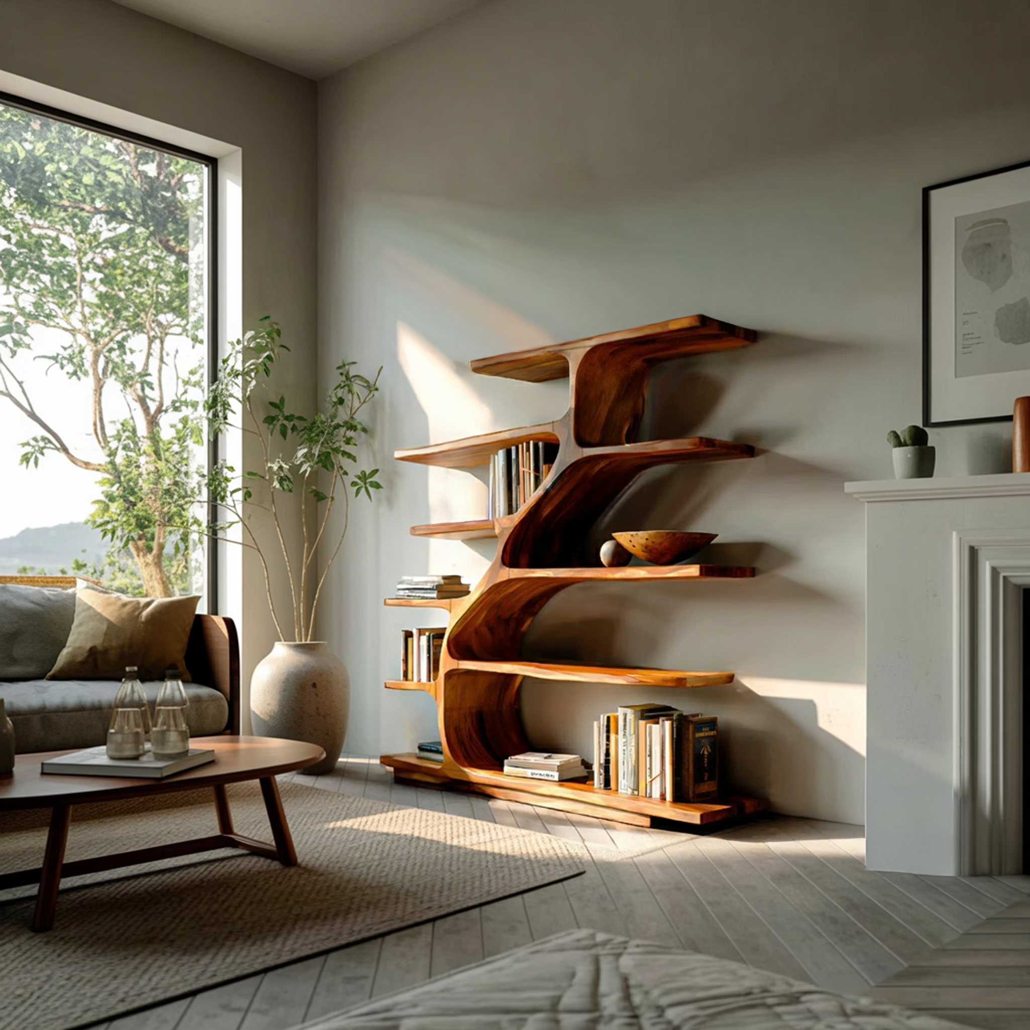 Organic Modern Bookshelf With Flowing Curves For Home Decor RTTHTTBS056