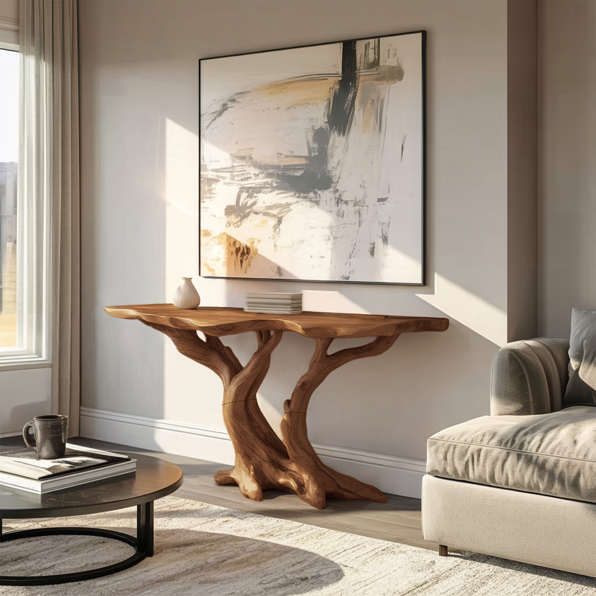 Modern Wooden Live Edge Console Table For Bedroom Decor SILDTTRCS043