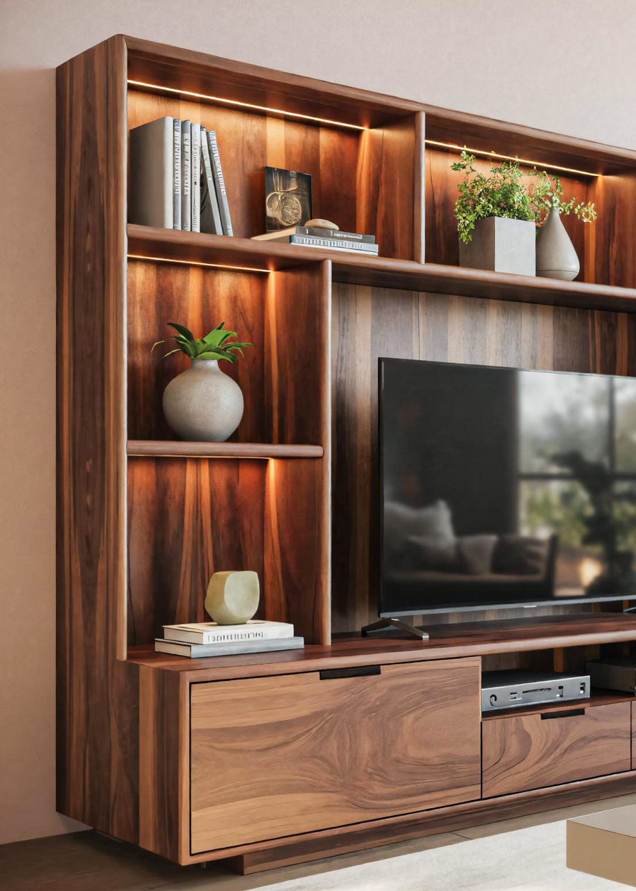 Modern TV Wall Unit With LED Shelves For Living Room SITHTTTVC013