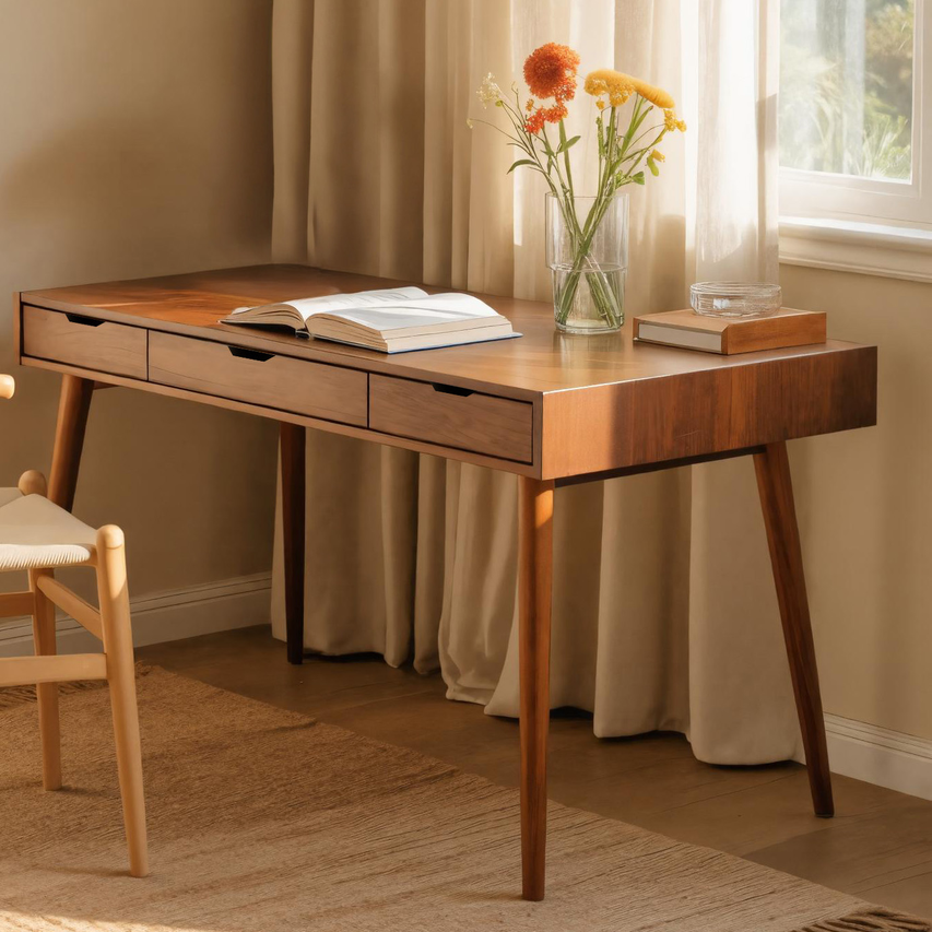 Mid Century Modern Wood Desk With Drawers For Home Office Or Study SITHHNDE019