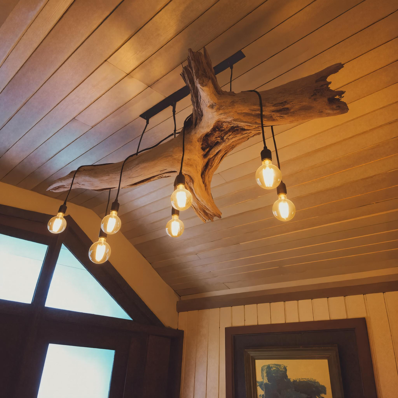 Rustic Wooden Ceiling Light For Cabin Or Dining Room SITHHNLAM008