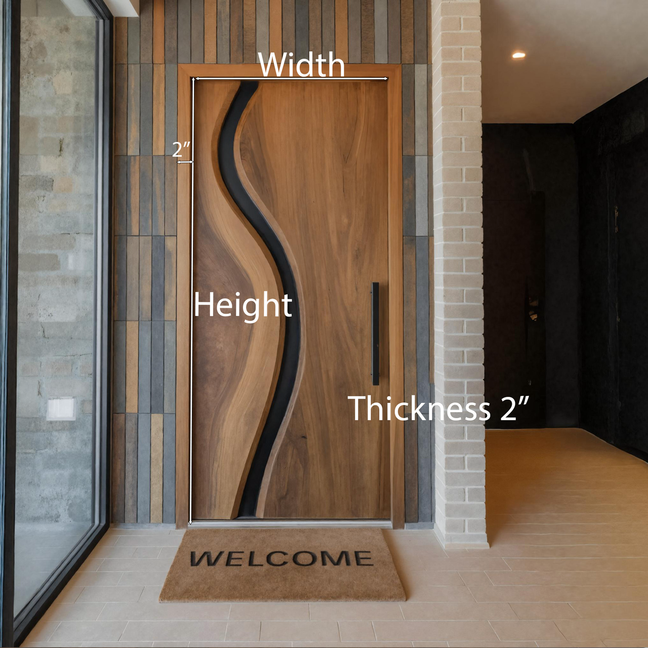 Modern Wave Line Front Door With Black Inlay For Contemporary Homes SITHHNDOR014