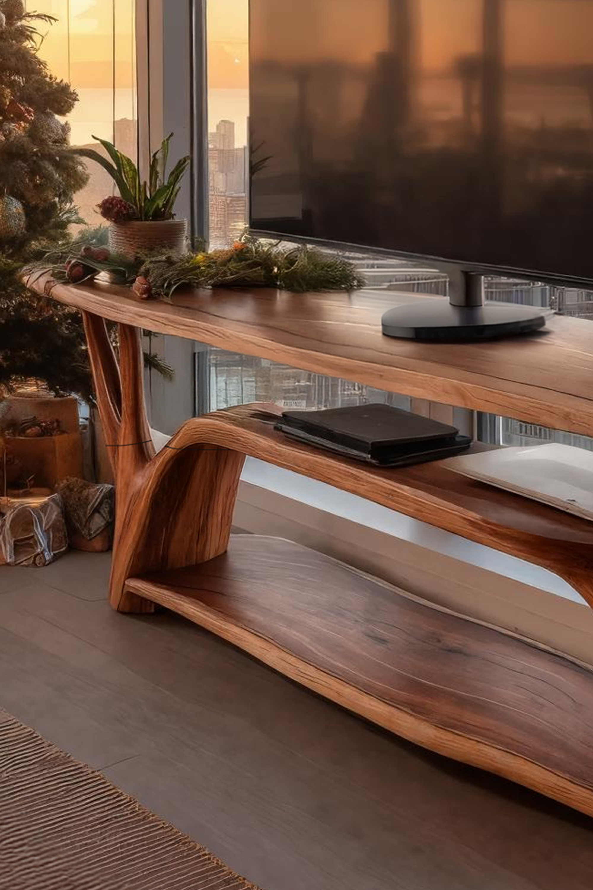 Handcrafted Wooden Live Edge TV Console For Festive Home Design SILDTTRCTV035