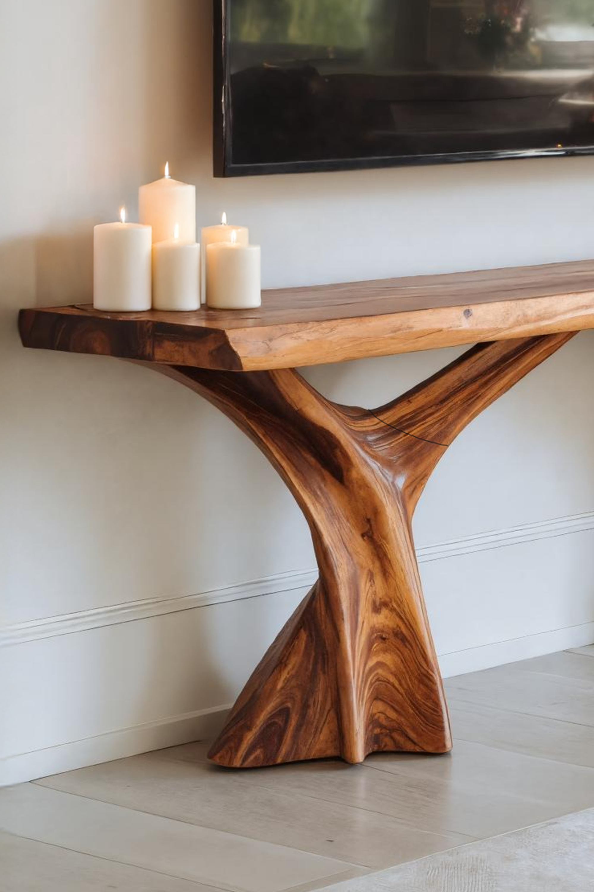 Handcrafted Wooden Live Edge TV Console For Winter Decor Gift SILDTTRCTV043