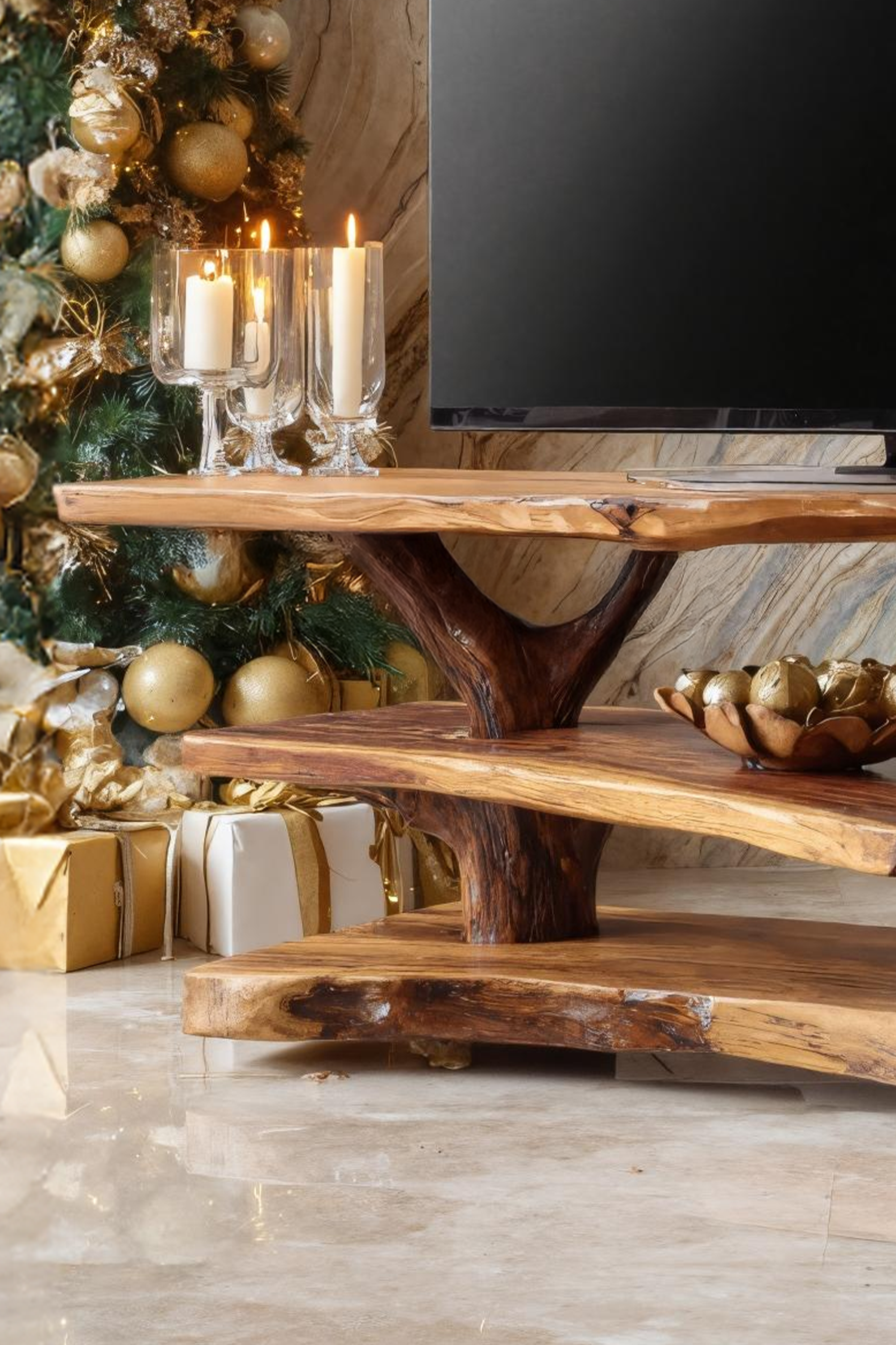 Handcrafted Live Edge Entryway TV Stand For Holiday Season Style SILDTTRCTV039