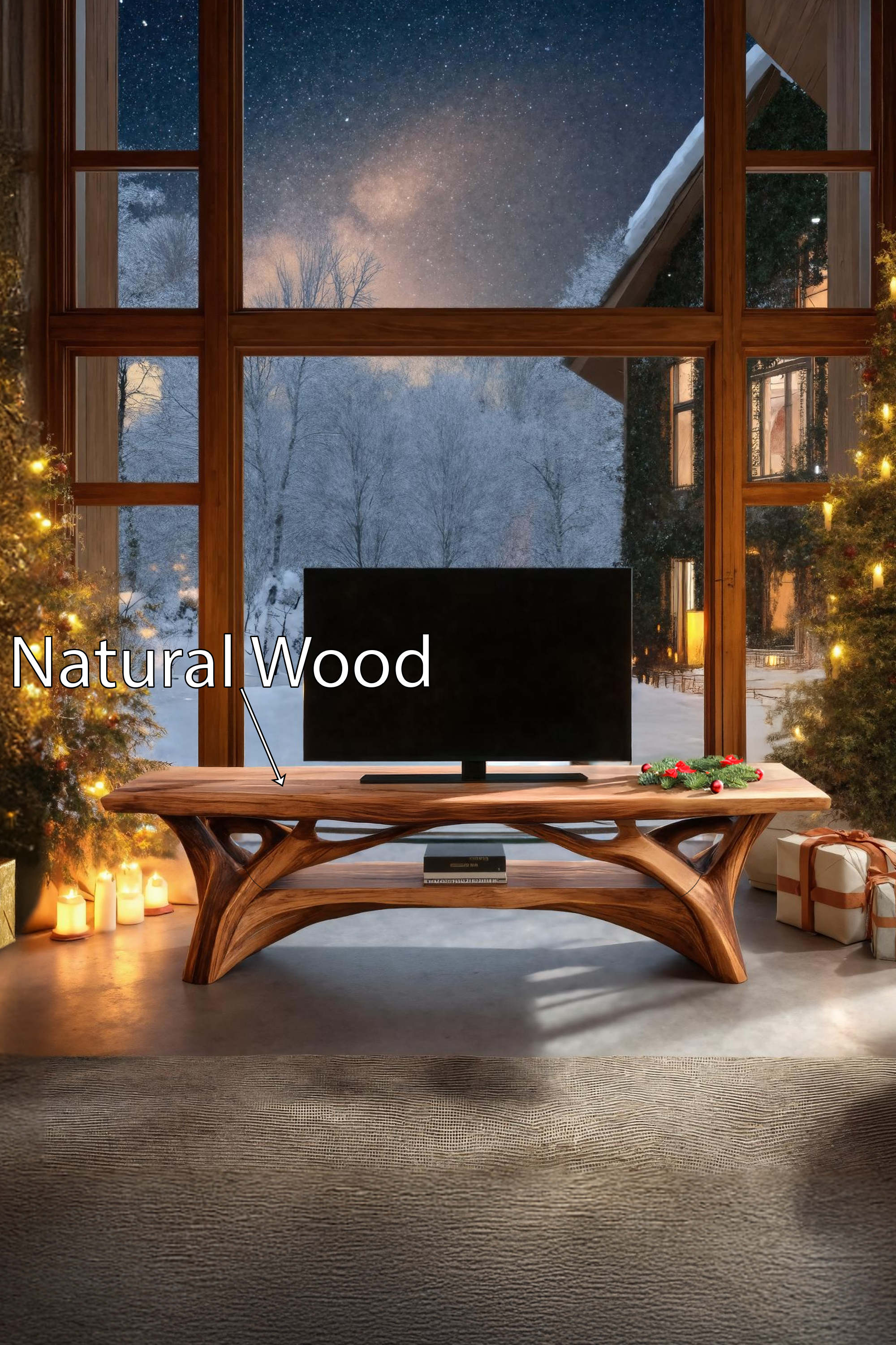 Handcrafted Wooden Live Edge TV Console For Cozy Winter Decor SILDTTRCTV007