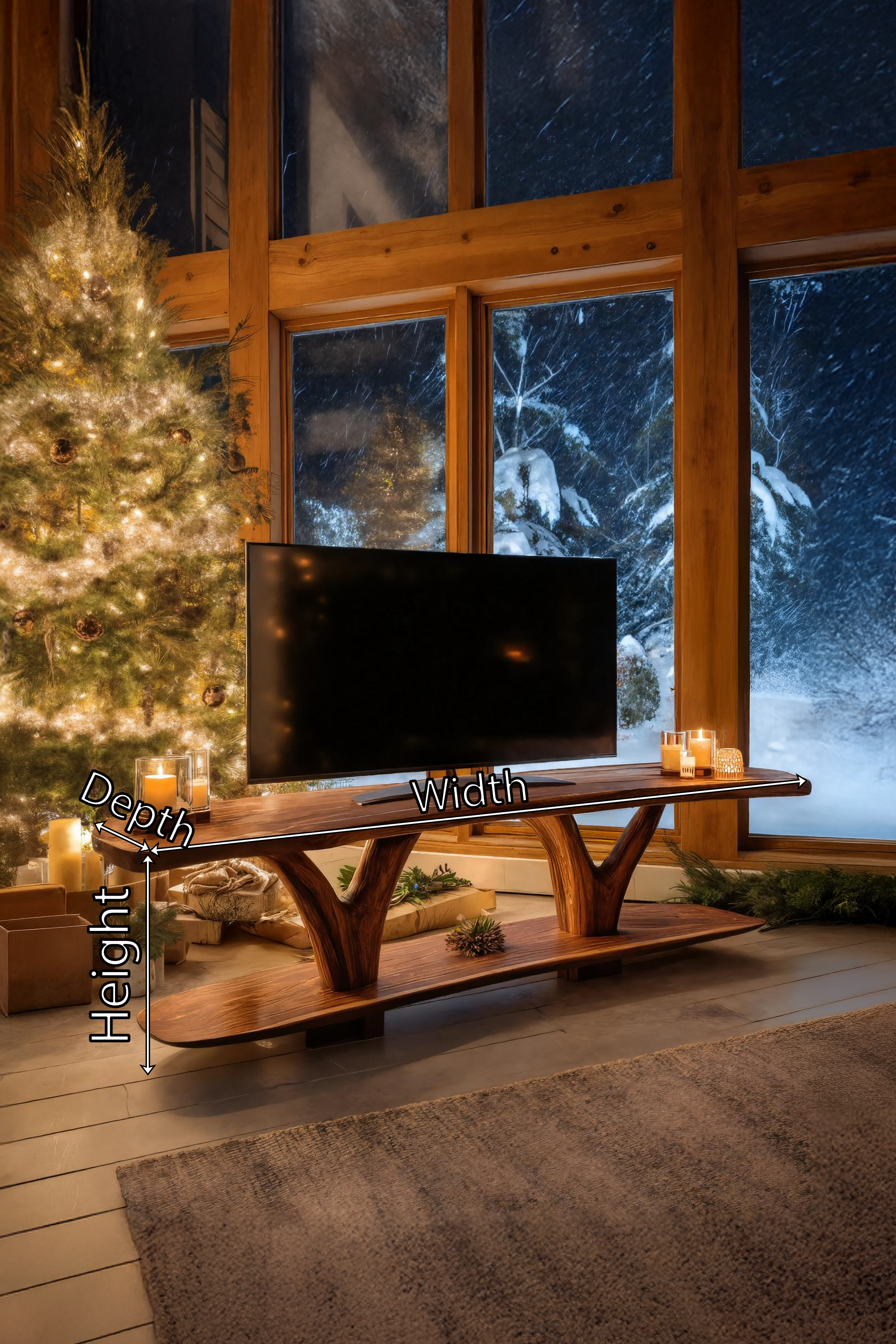 Handcrafted Wooden Live Edge TV Console For Cozy Holiday Gift SILDTTRCTV015