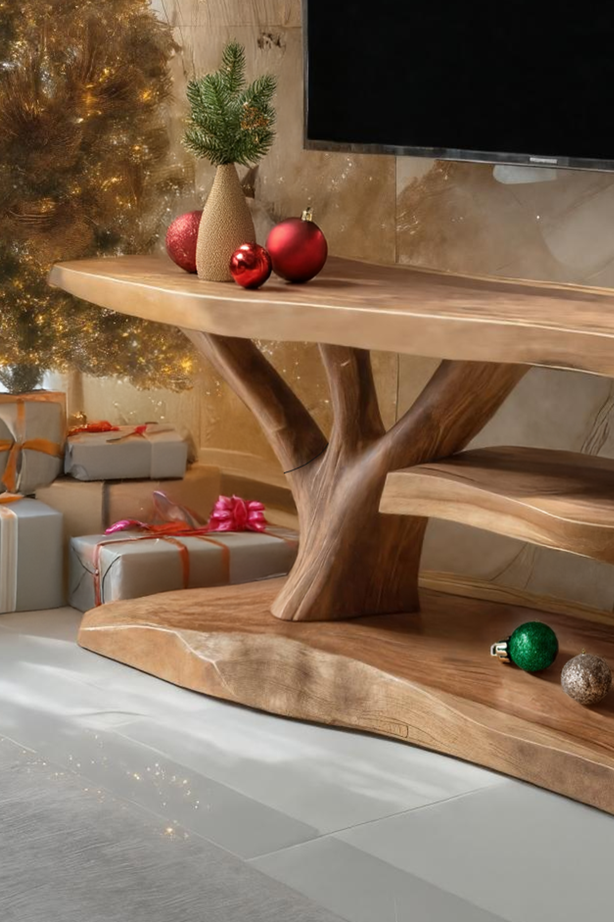 Mid Century Wooden Live Edge TV Console For Cozy Holiday Gift SILDTTRCTV037