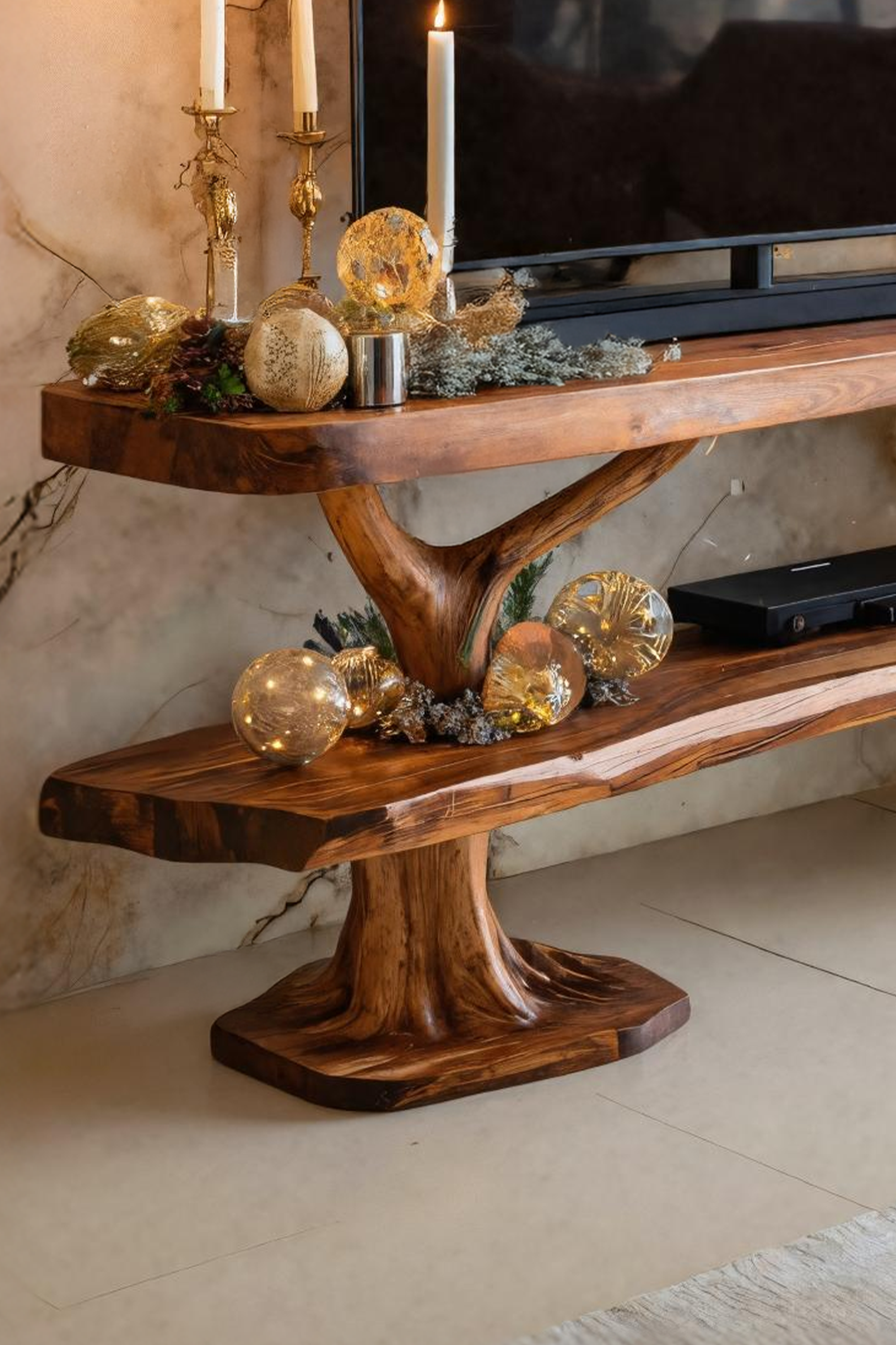 Modern Wooden Live Edge TV Console For Winter Interior Design SILDTTRCTV040