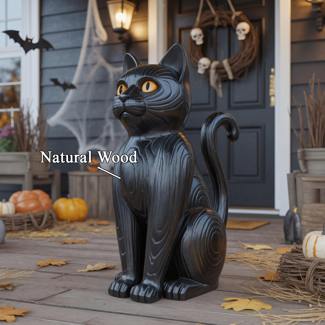 Black Cat Wooden Halloween Statue For Porch Or Outdoor Decor SITHTTHW001