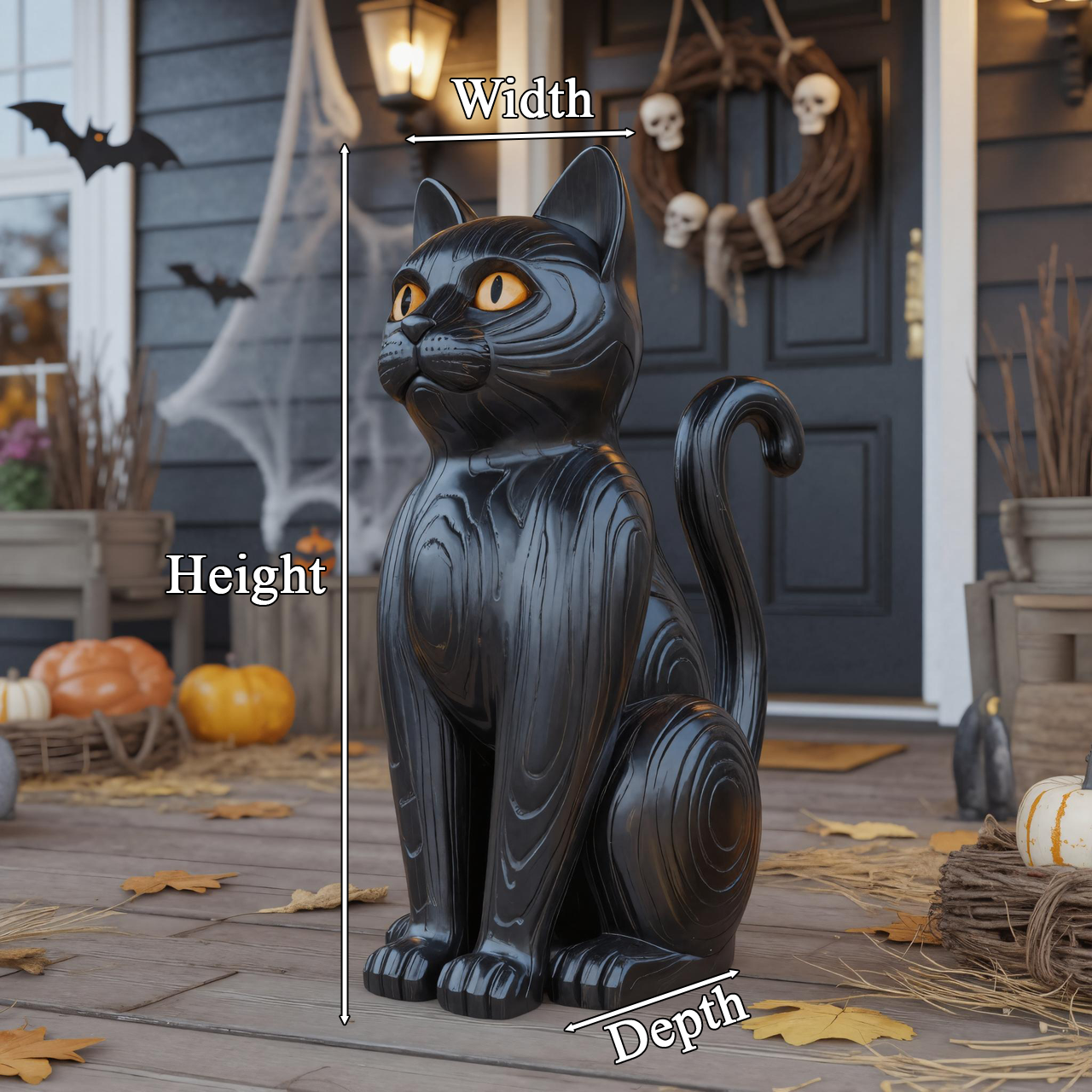 Black Cat Wooden Halloween Statue For Porch Or Outdoor Decor SITHTTHW001