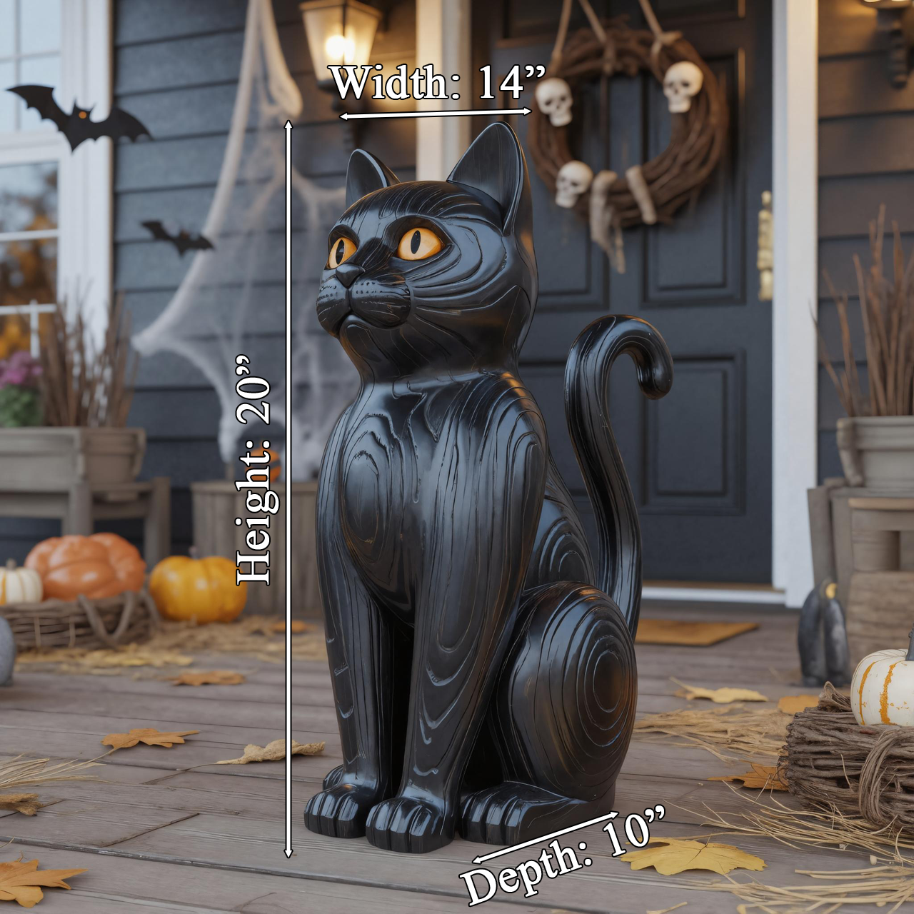 Black Cat Wooden Halloween Statue For Porch Or Outdoor Decor SITHTTHW001