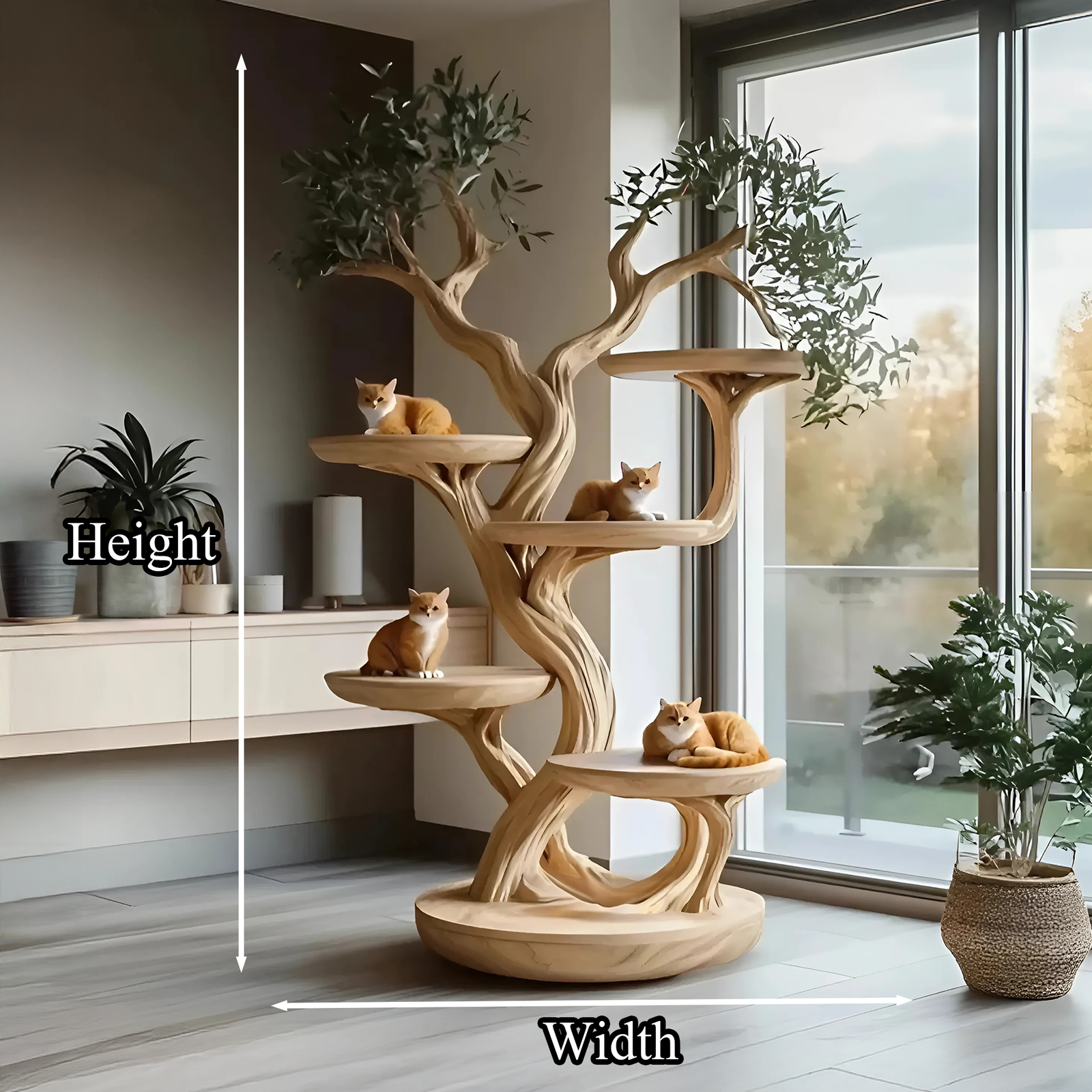 Rustic Solid Wood Cat Tree Handmade Stand Naturally Gift Cat SINLTT015