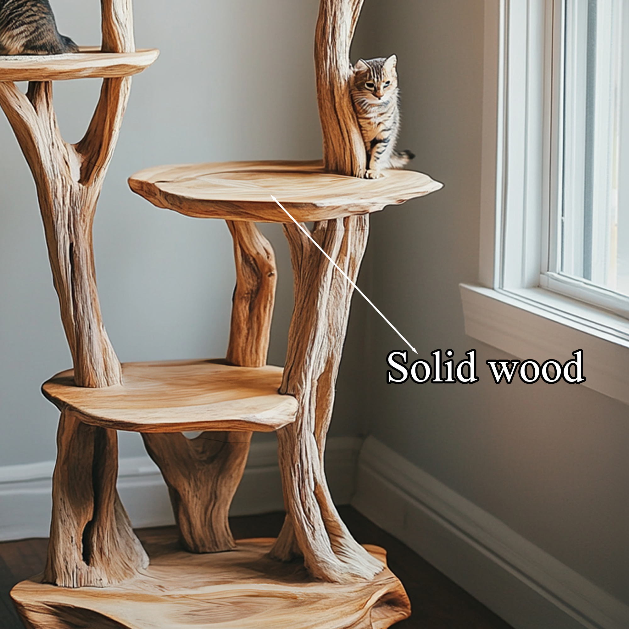 Wooden Cat Tree Tower Modern Cat Tree Free Standing Natural Solid Wood SINLTT005