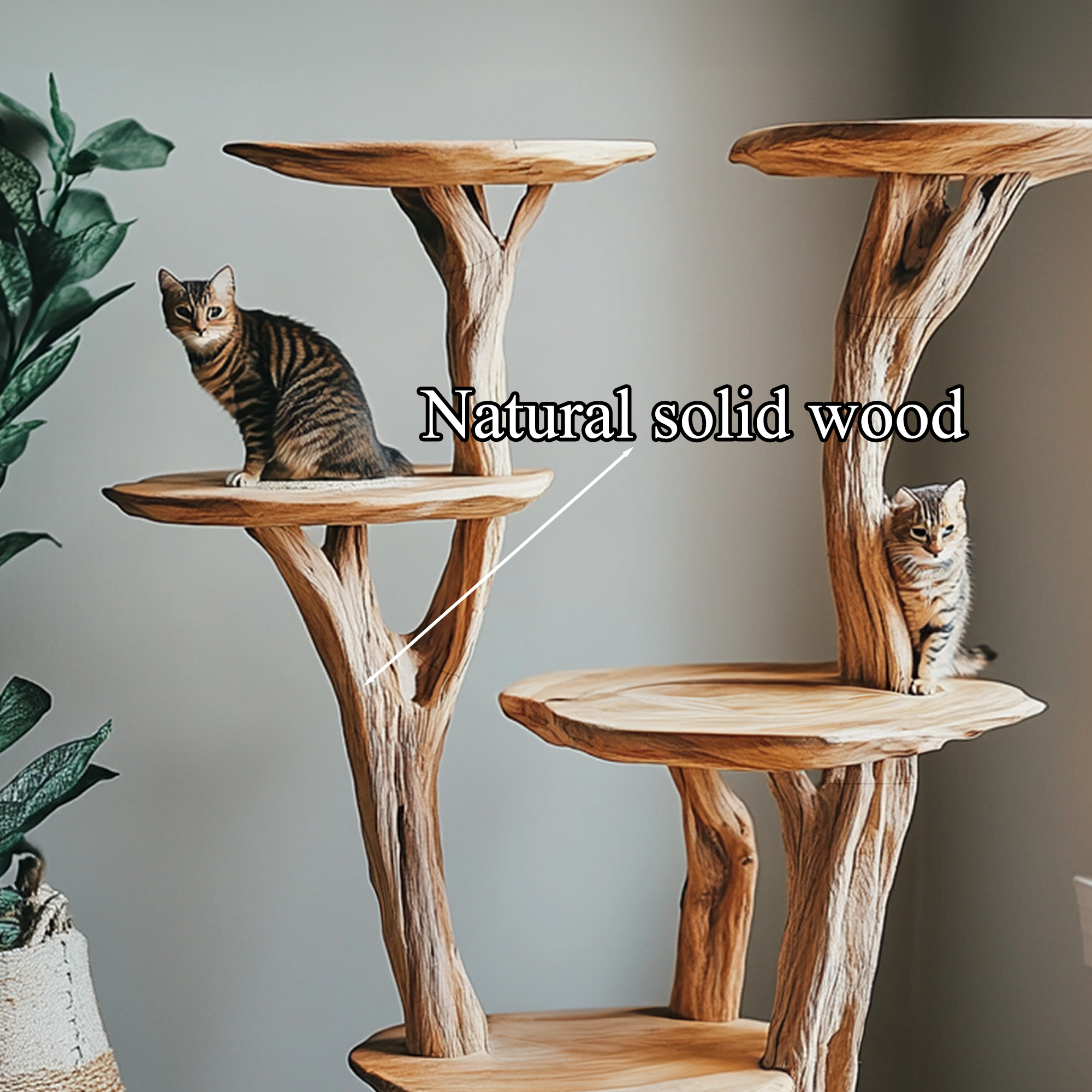 Wooden Cat Tree Tower Modern Cat Tree Free Standing Natural Solid Wood SINLTT005