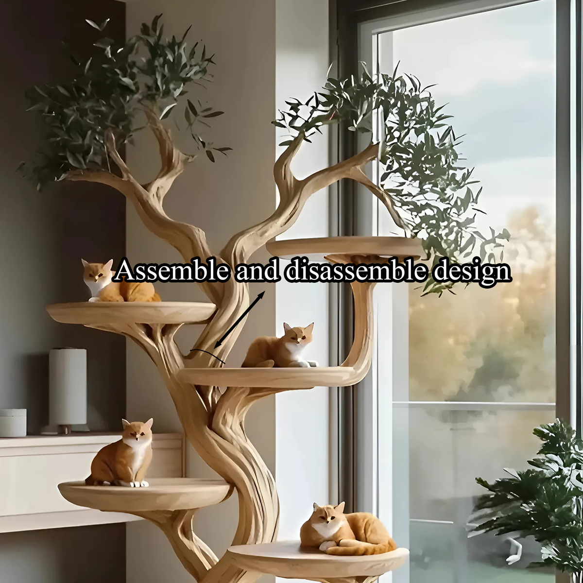 Rustic Solid Wood Cat Tree Handmade Stand Naturally Gift Cat SINLTT015