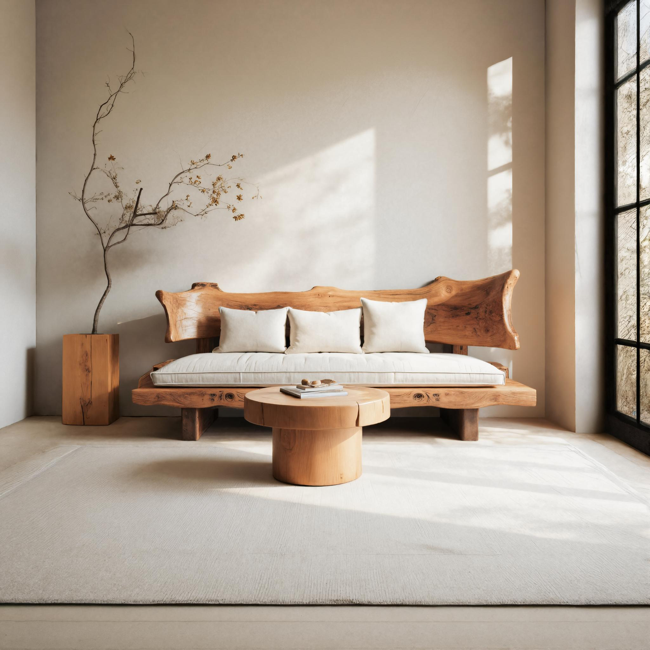 Rustic Solid Wood Sofa With Natural Edge Backrest For Living Room Or Lounge SITHTTSF002