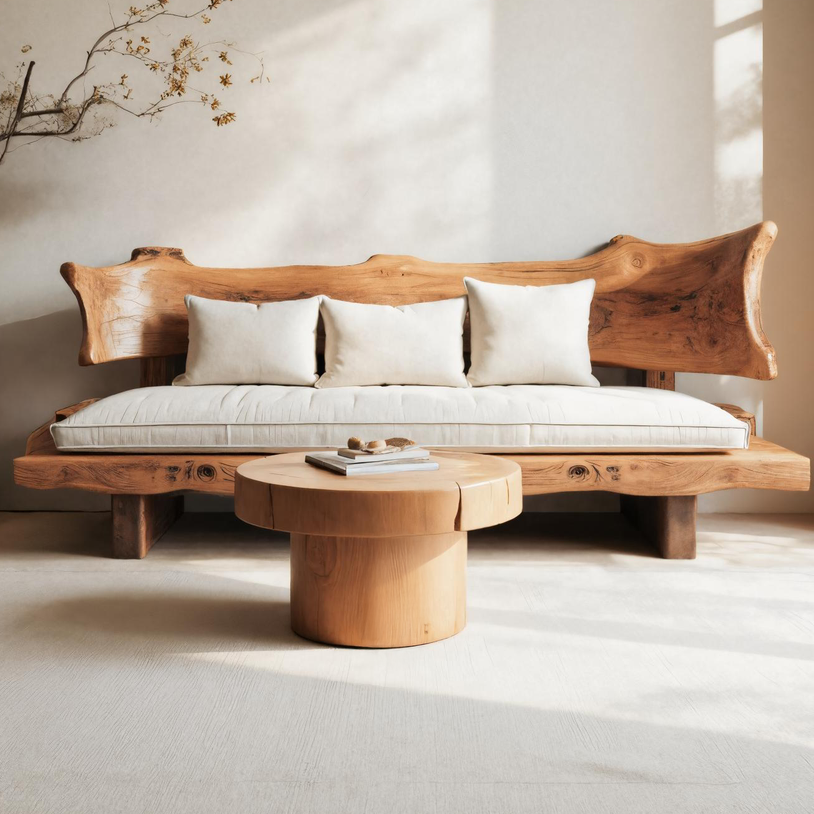 Rustic Solid Wood Sofa With Natural Edge Backrest For Living Room Or Lounge SITHTTSF002