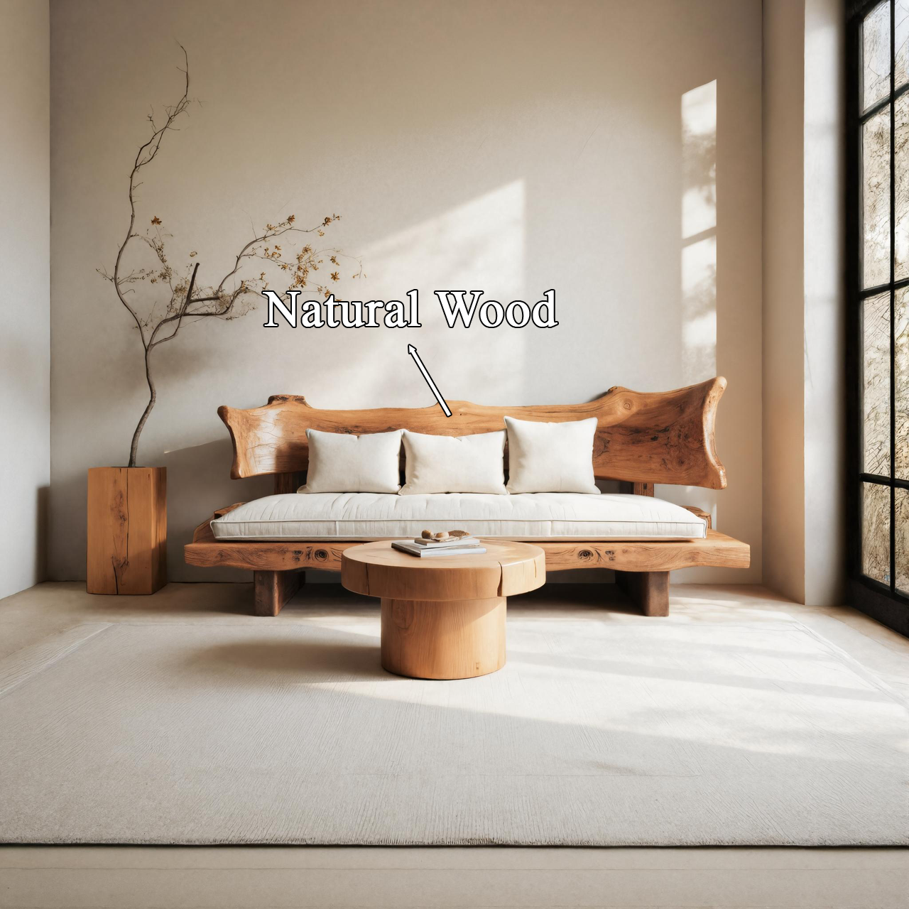 Rustic Solid Wood Sofa With Natural Edge Backrest For Living Room Or Lounge SITHTTSF002