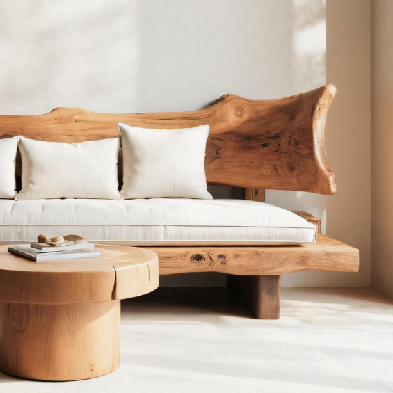 Rustic Solid Wood Sofa With Natural Edge Backrest For Living Room Or Lounge SITHTTSF002