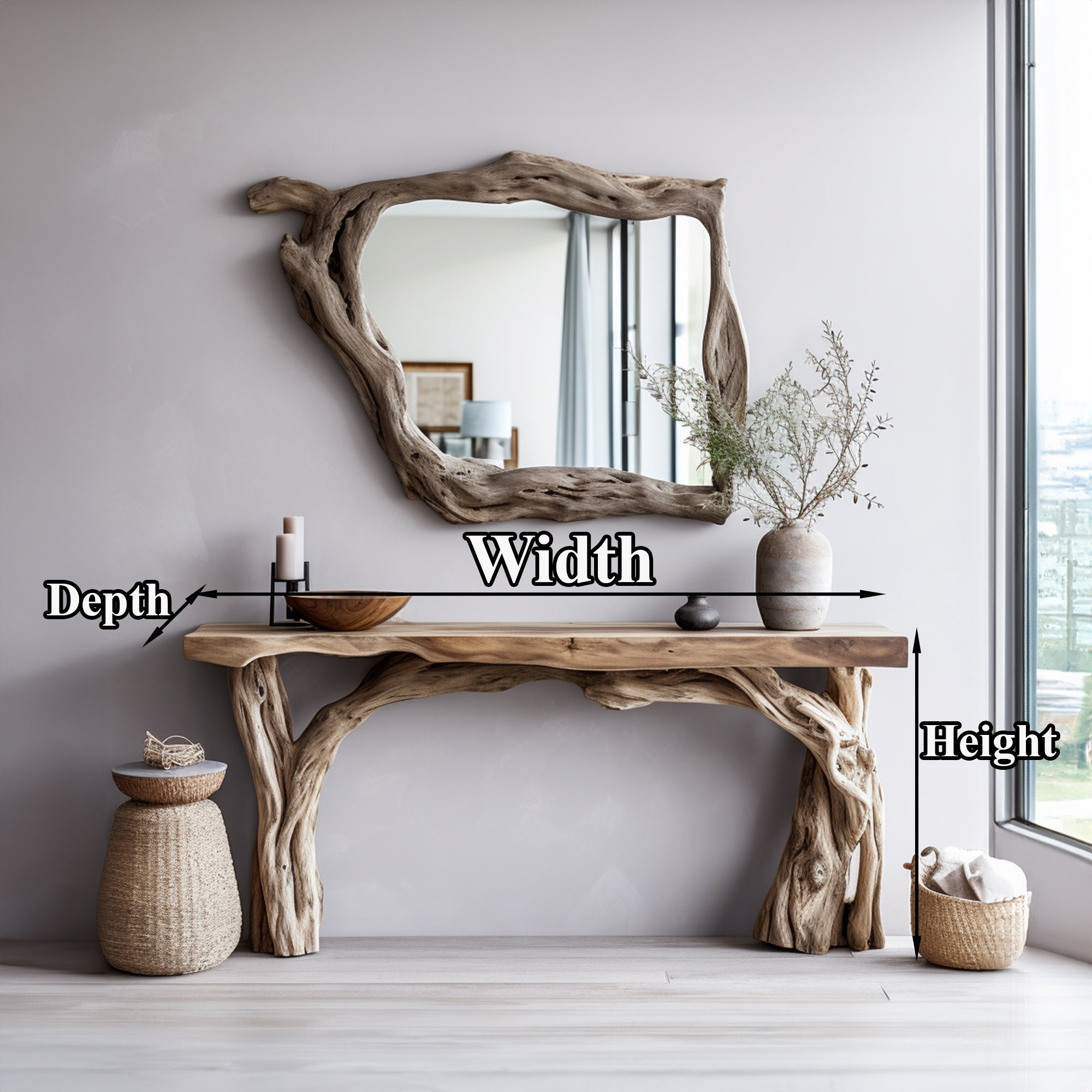 Handcrafted Floating Console Table With Live Edge Design SILDTCS011