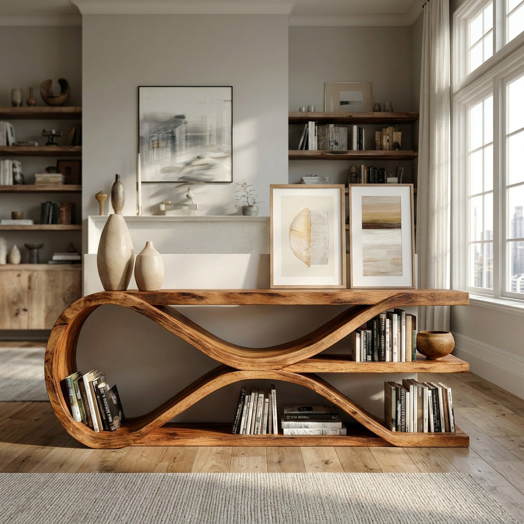 Contemporary Curved Wooden Console Table For Living Room RTTHHNCS004