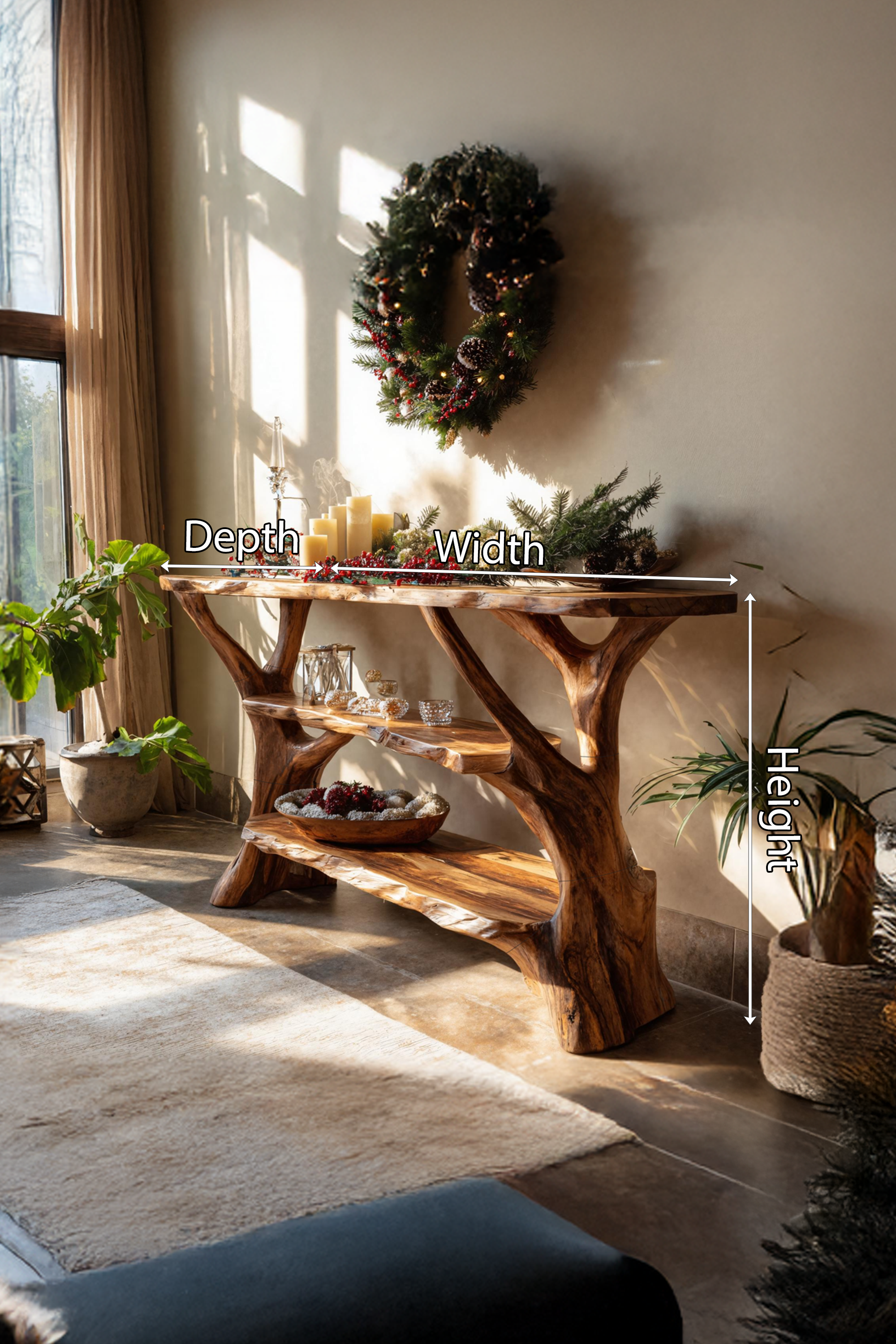 Mid Century Rustic Console Table Live Edge For Holiday Decoration SILDTTNCSC015
