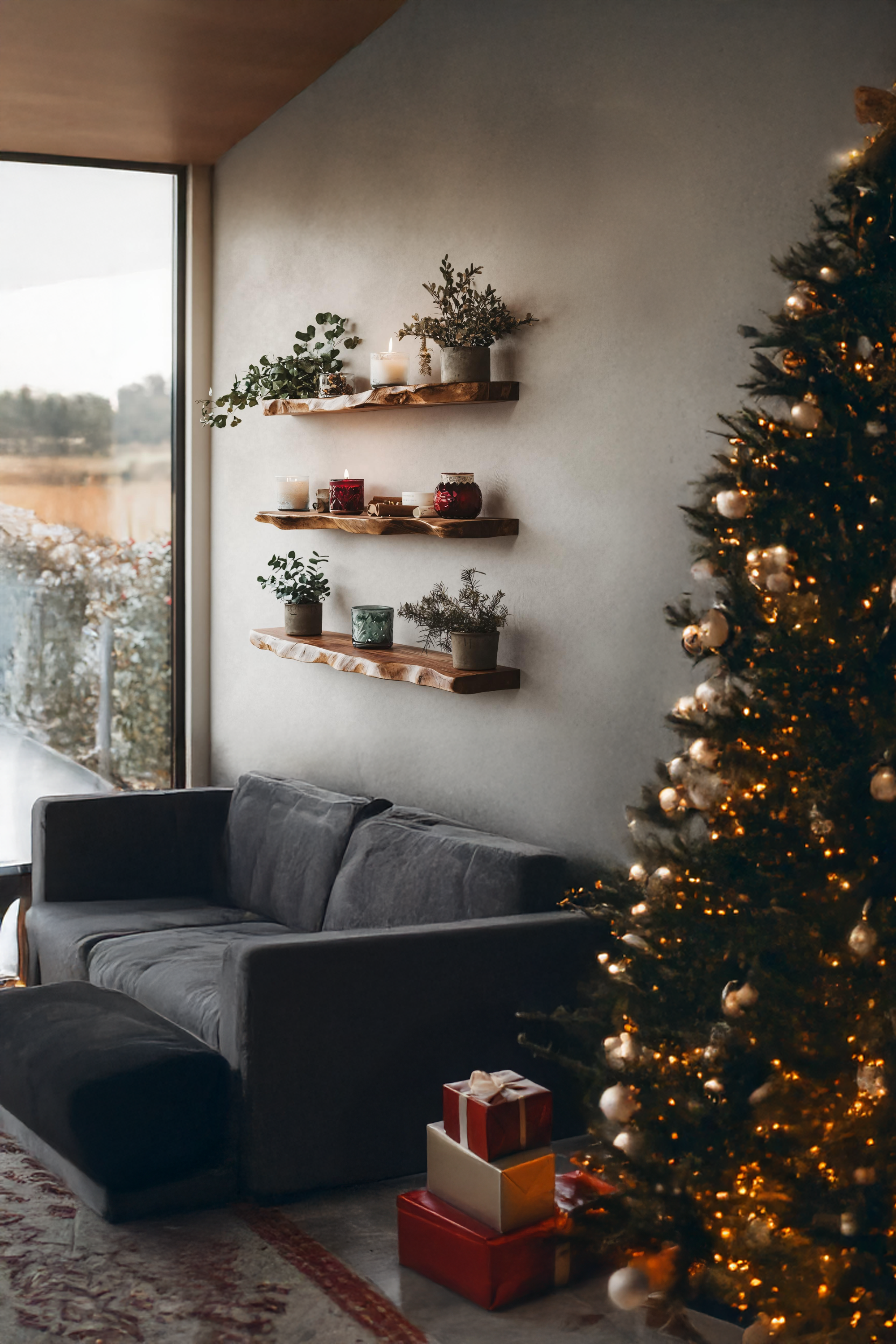 Modern Solid Wood Floating Shelf For Living Room Holiday Style SILDTTNCFL012