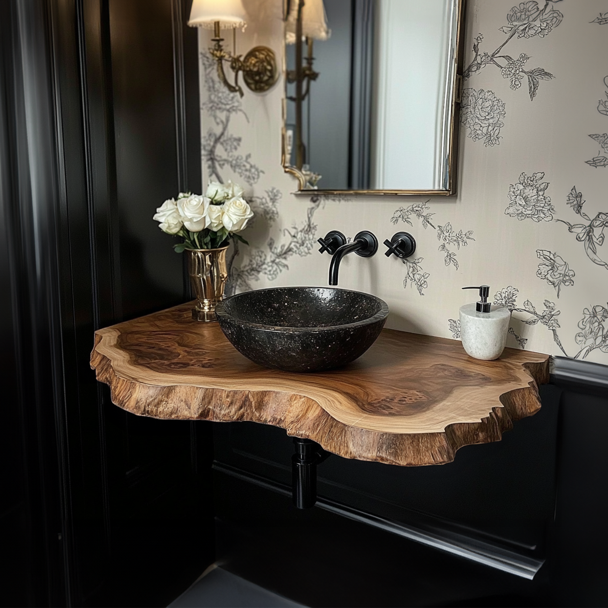 Wood Live Edge Bathroom Vanity Handcrafted Under Sink Shelf SINLBRV029