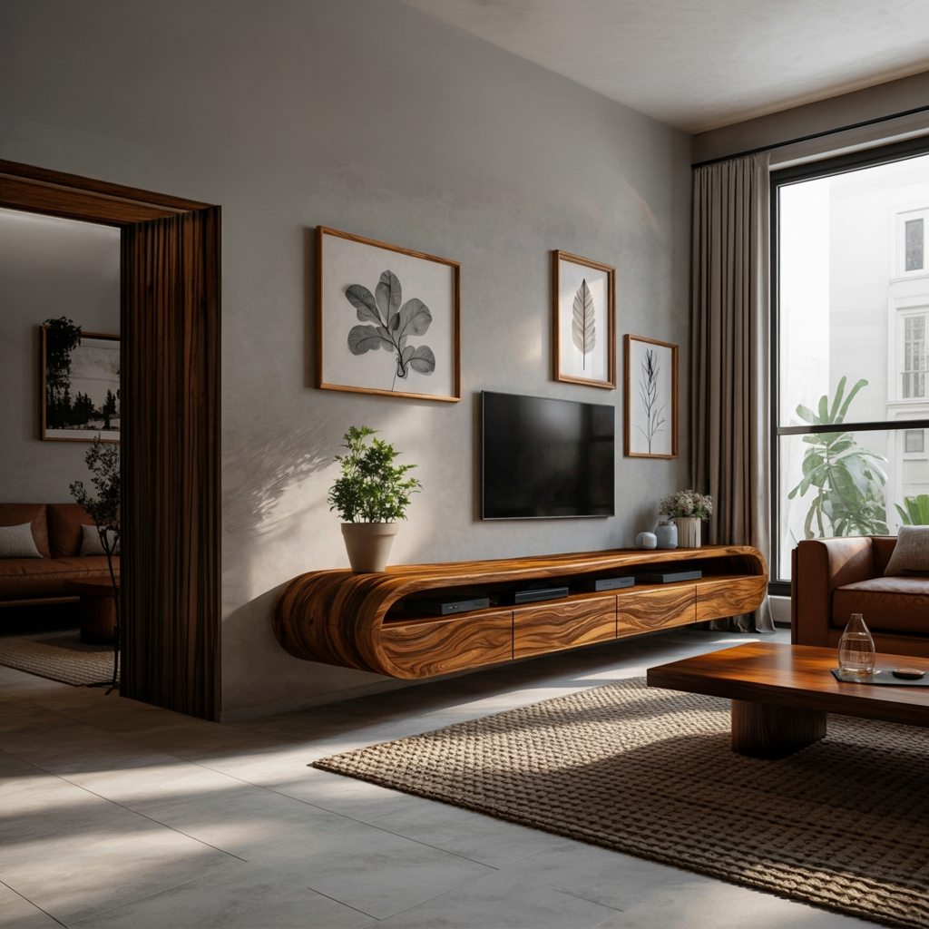 Modern Floating TV Console With Rounded Edge For Living Room SITHTTTVC022