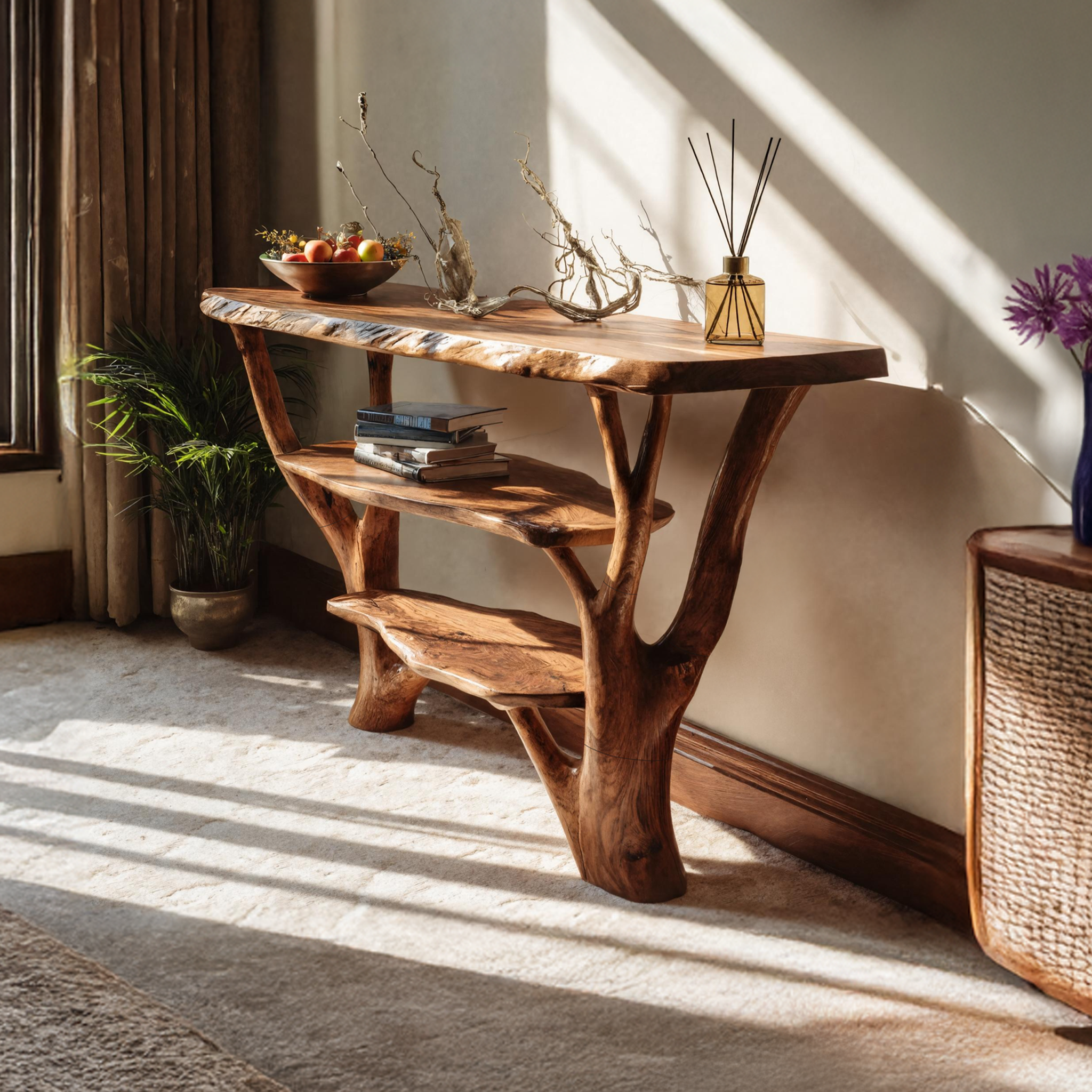 Farmhouse Wooden Live Edge Console Table For Bedroom Country Decor SILDTTNCS063