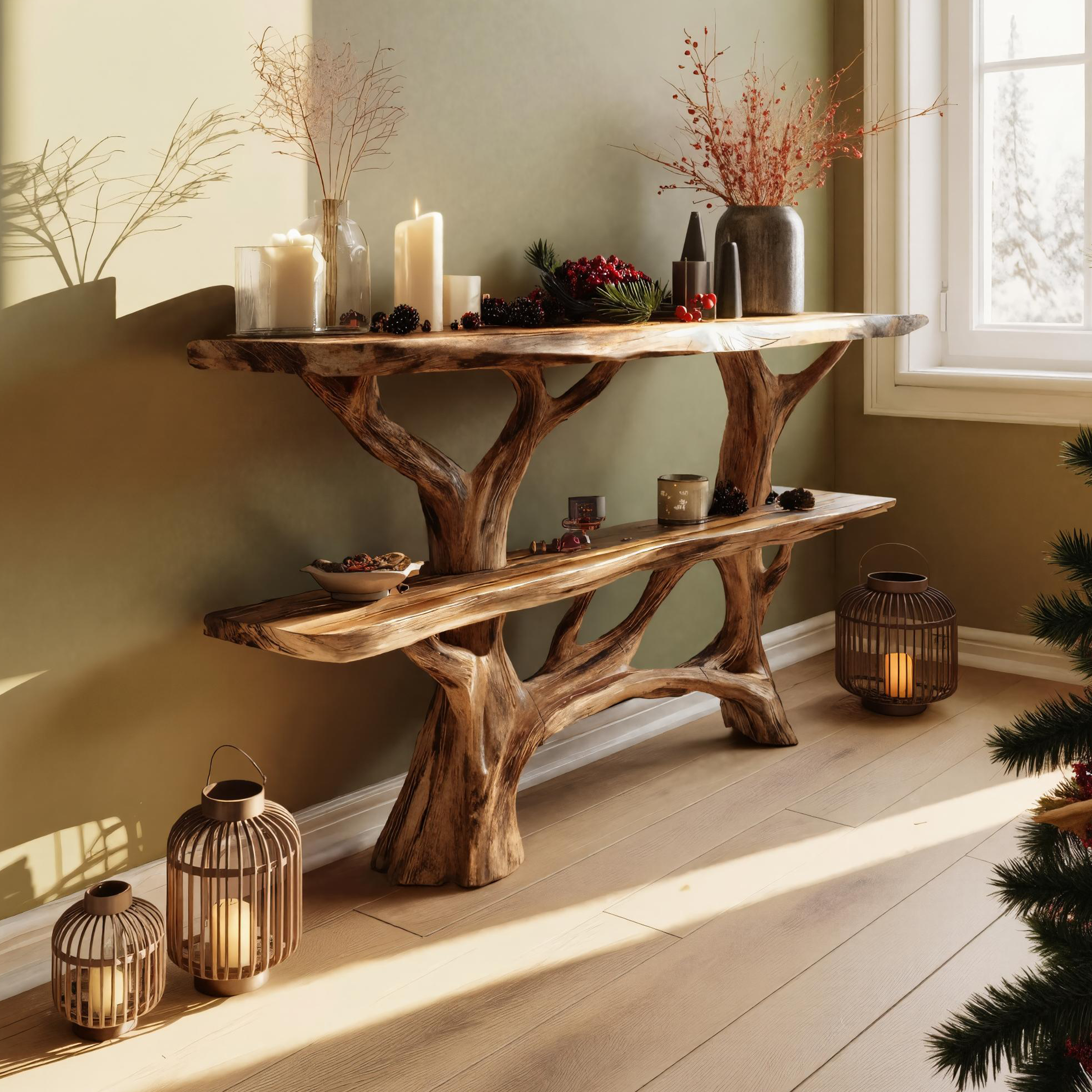 Modern Farmhouse Solid Wood Console Table For Holiday Living Room SILDTTNCSC017