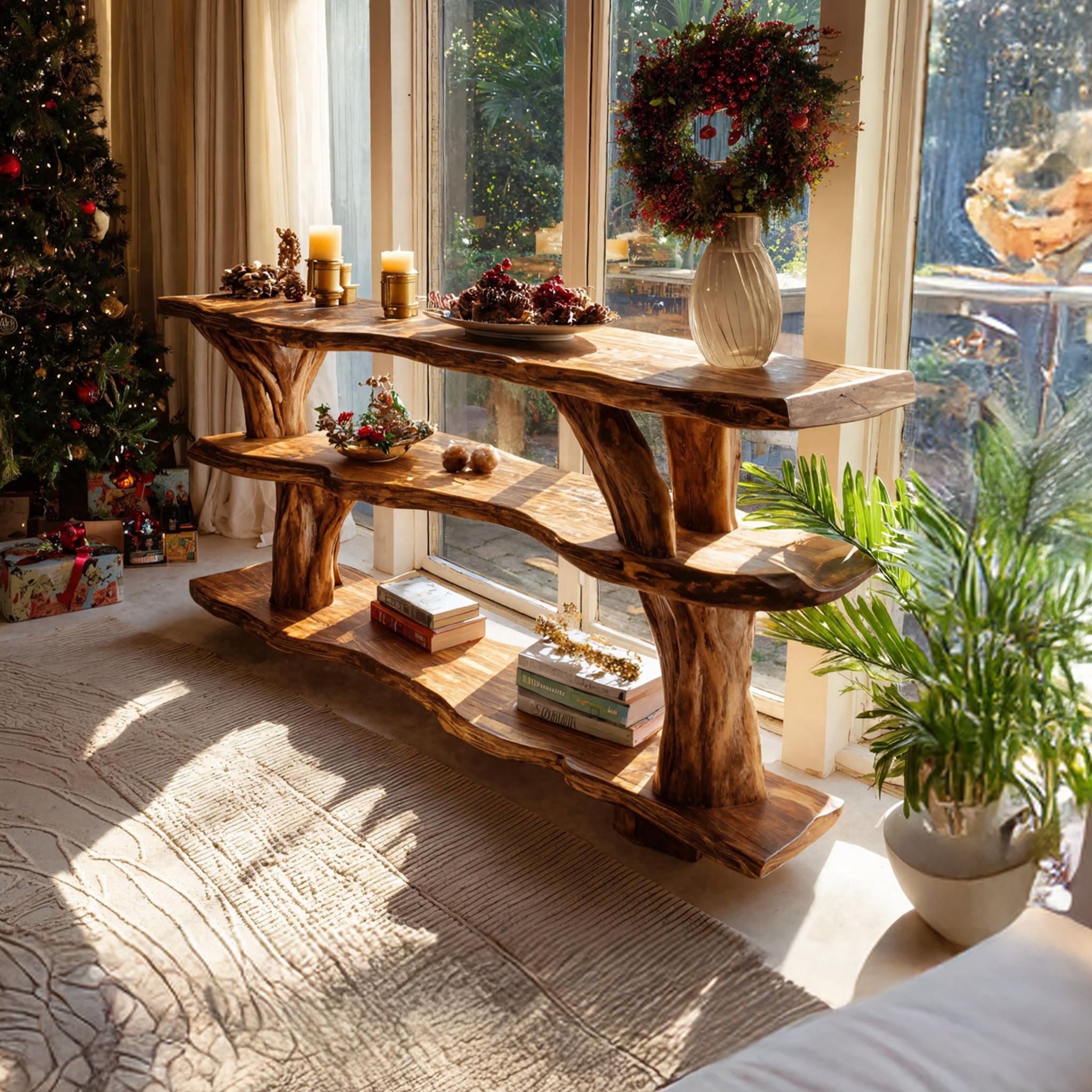 Rustic Wooden Live Edge Console Table For Christmas Furniture Accent SILDTTNCSC018