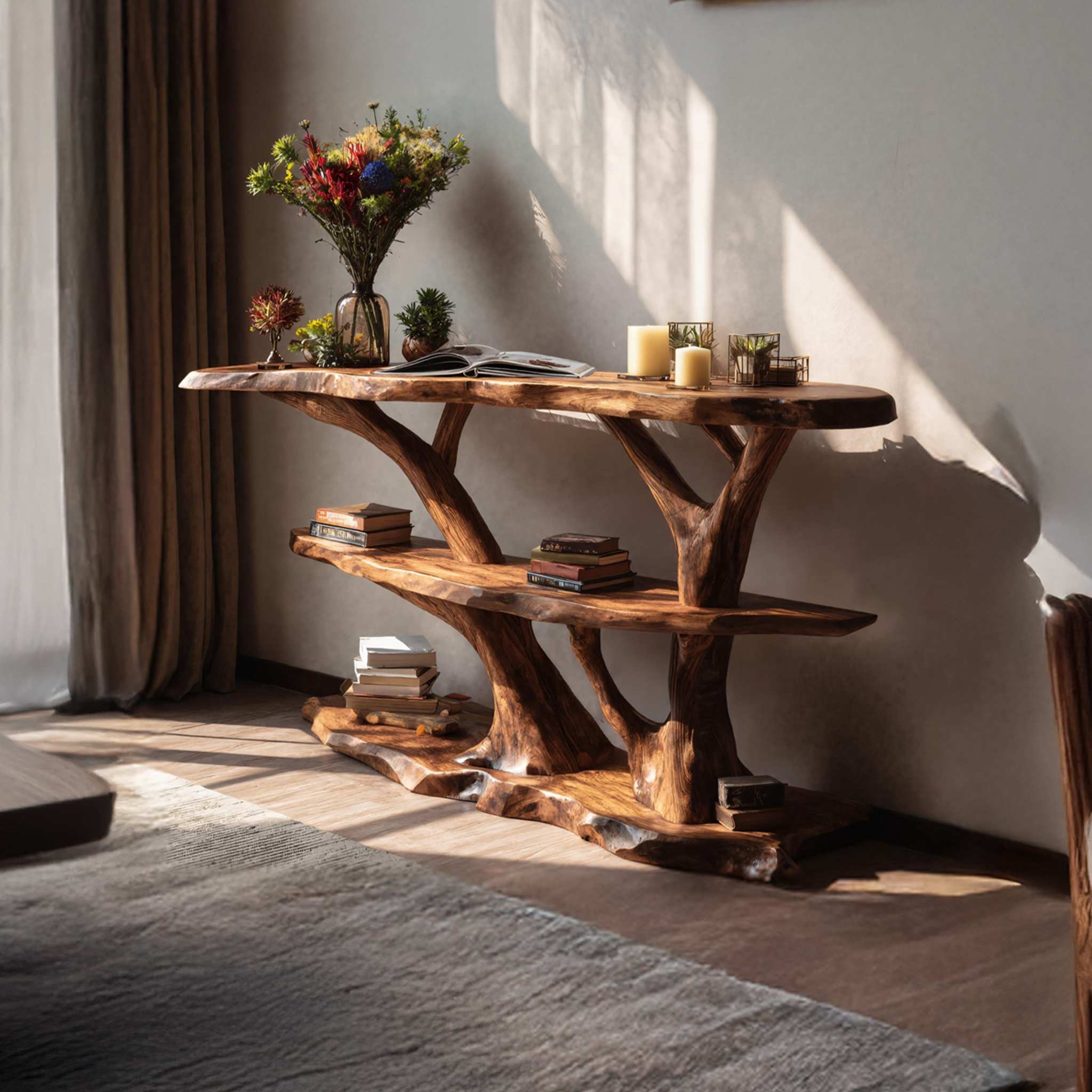 Mid Century Wooden Live Edge Console Table For Interior Entryway Design SILDTTNCS038