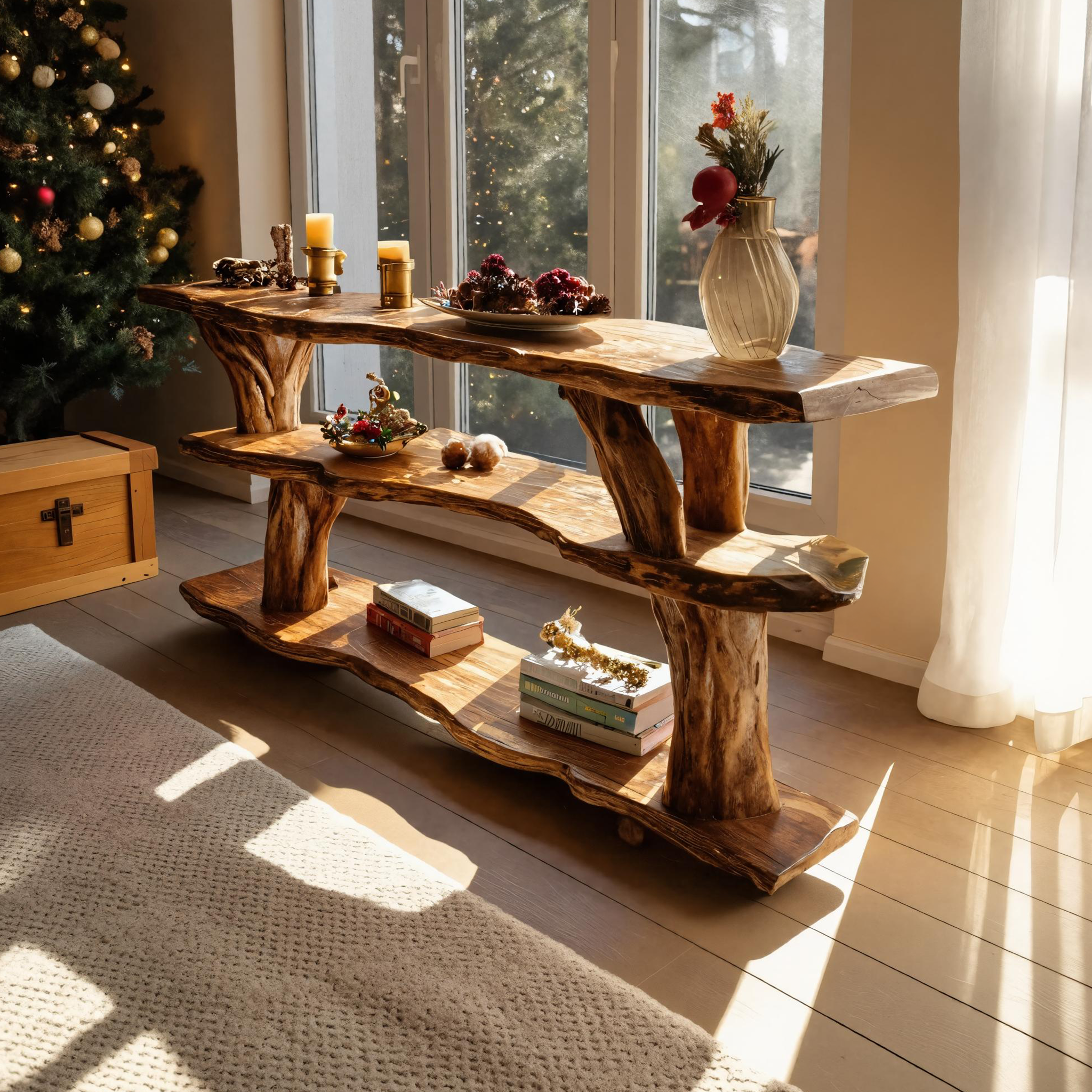 Rustic Wooden Live Edge Console Table For Christmas Furniture Accent SILDTTNCSC018