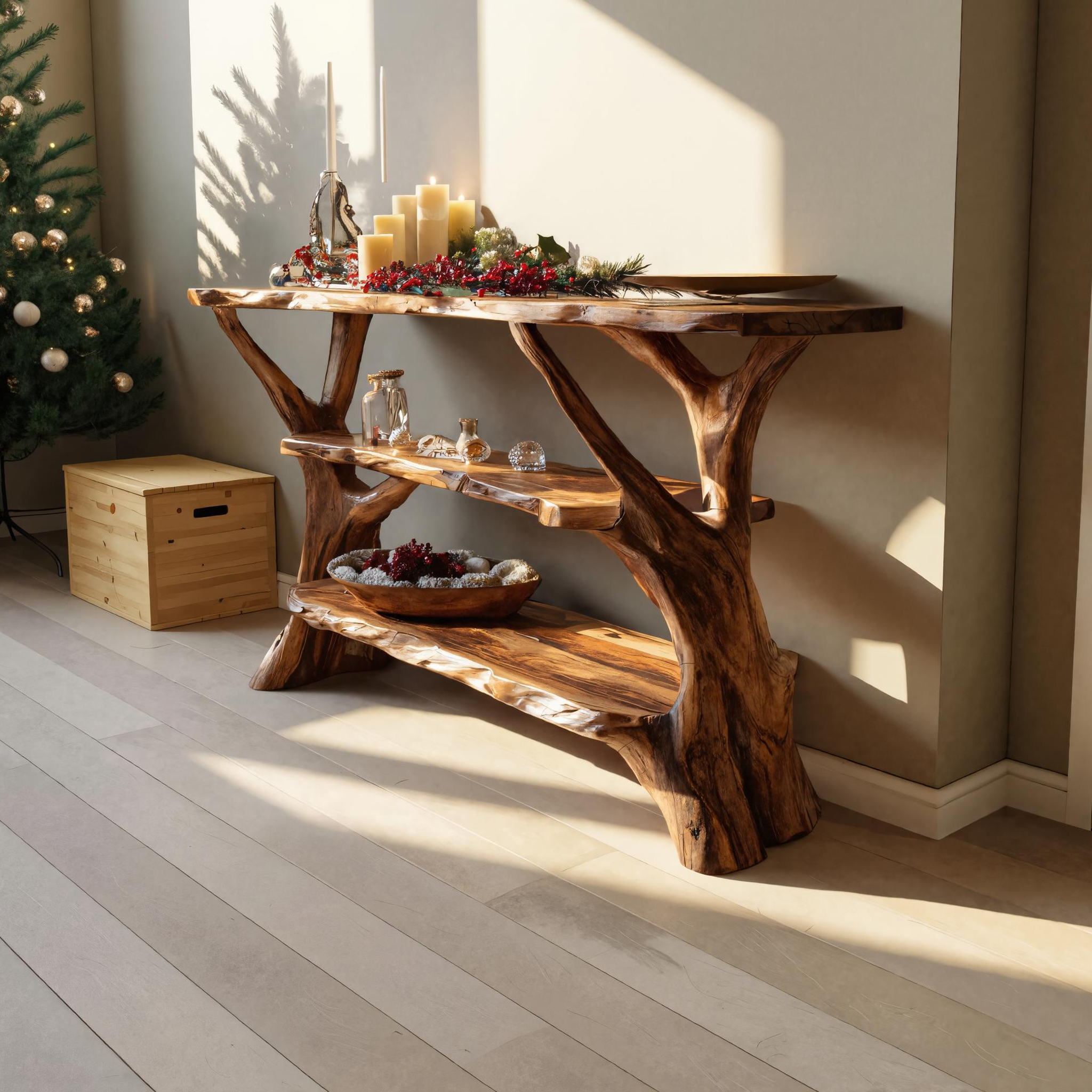 Mid Century Rustic Console Table Live Edge For Holiday Decoration SILDTTNCSC015