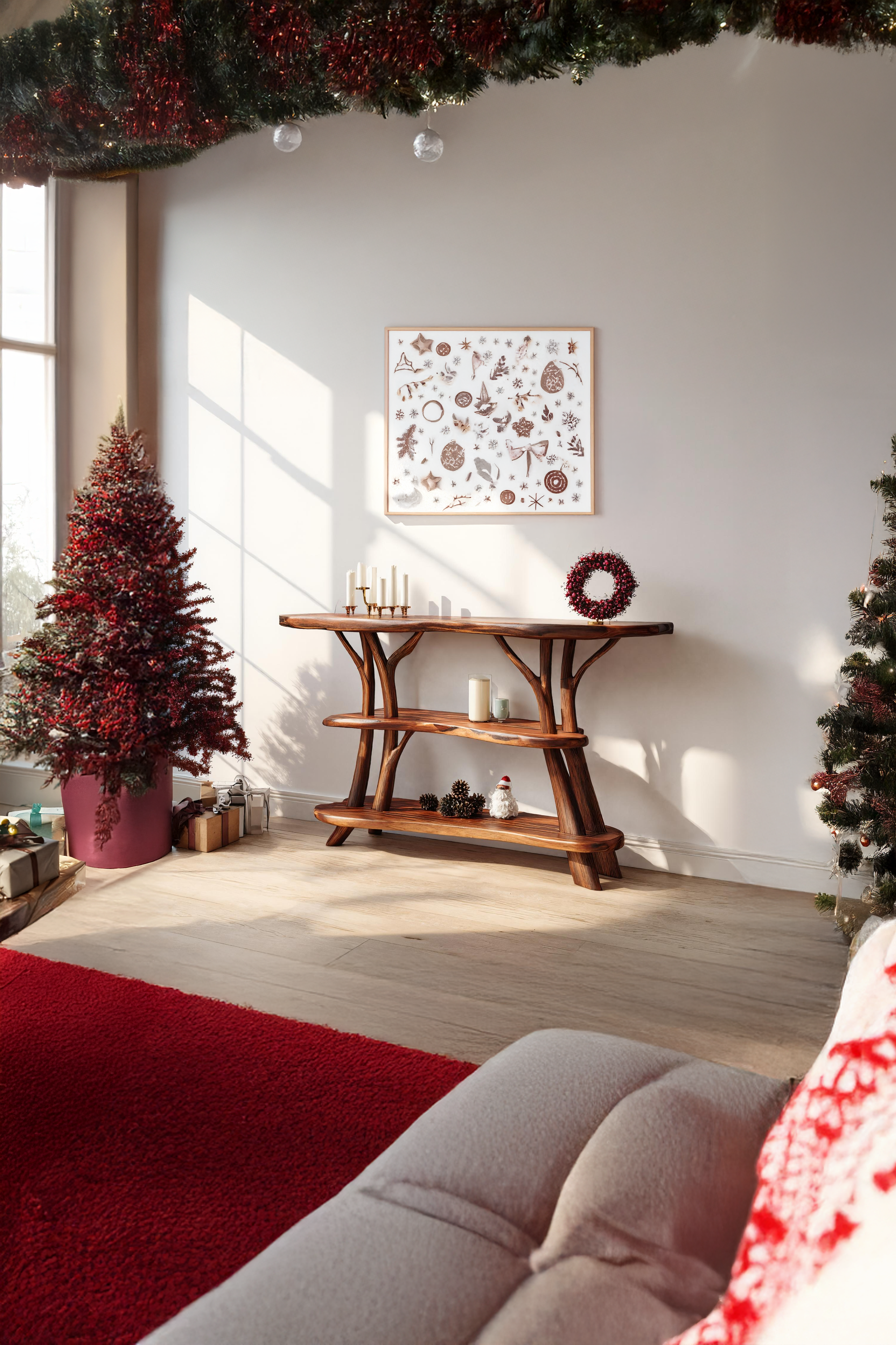 Modern Wooden Live Edge Console Table For Seasonal Holiday Xmas Furniture SILDTTRCSC028