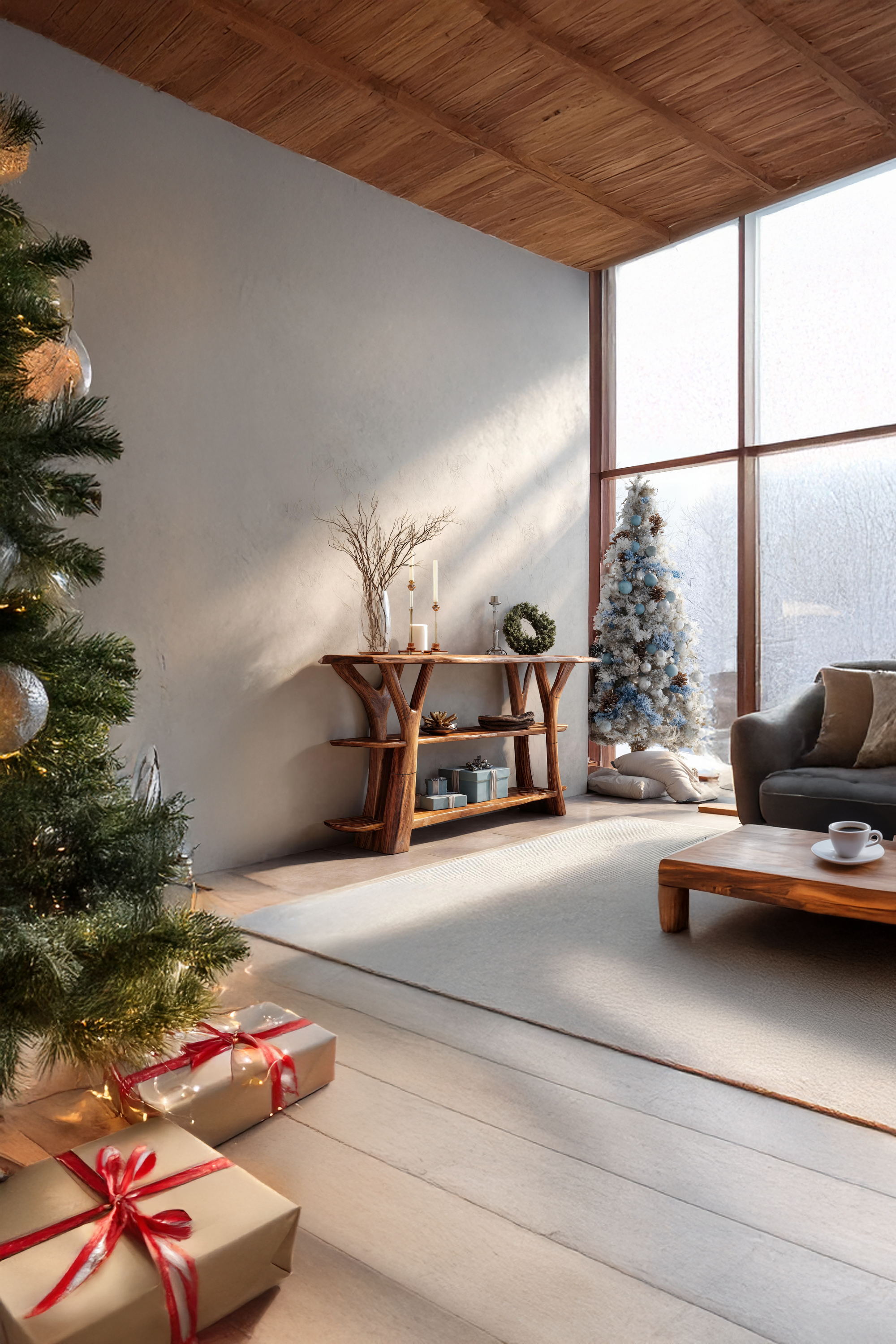 Modern Wooden Live Edge Console Table For Holiday Furniture Decor Xmas SILDTTRCSC012