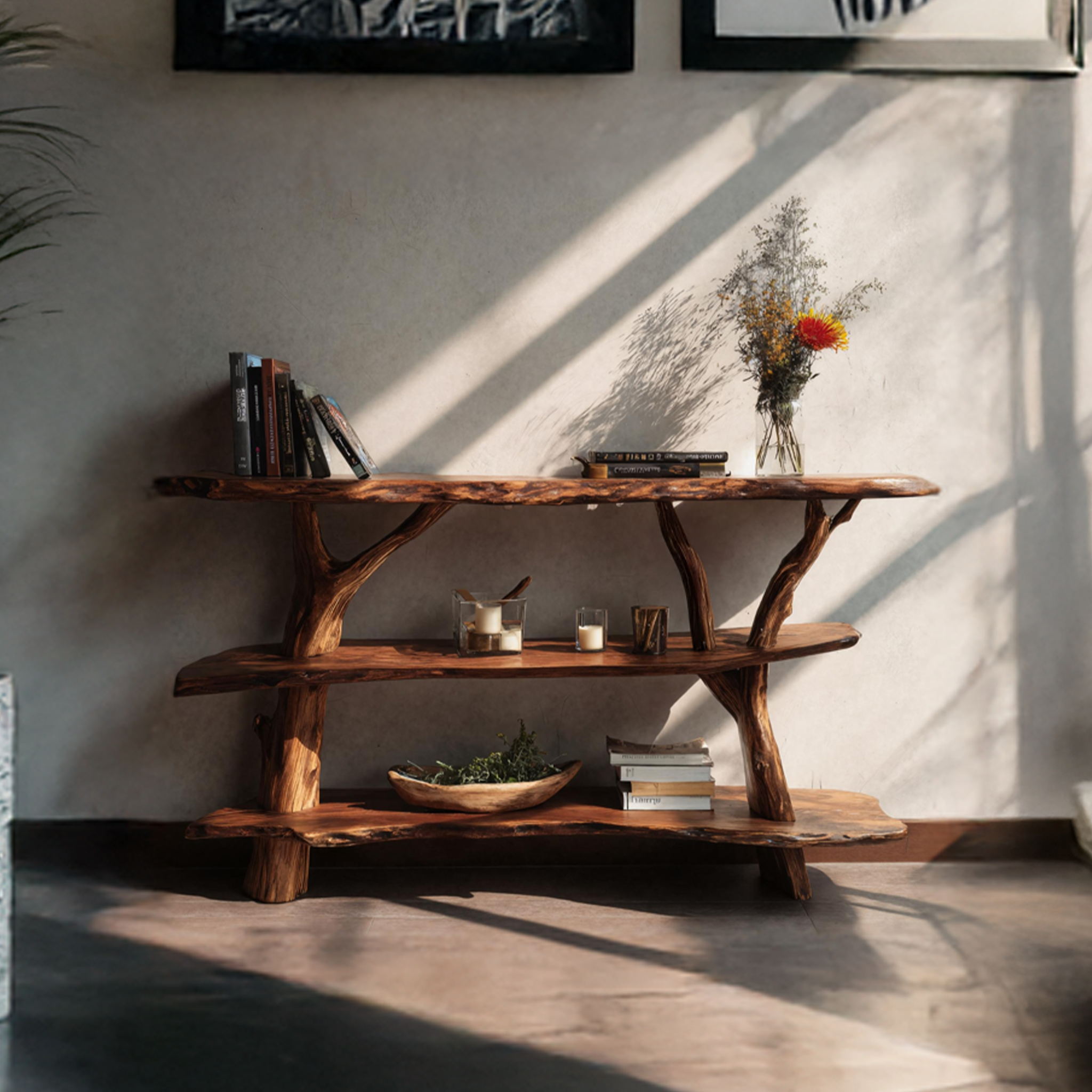 Handcrafted Wooden Live Edge Console Table For Contemporary Living Room SILDTTNCS028