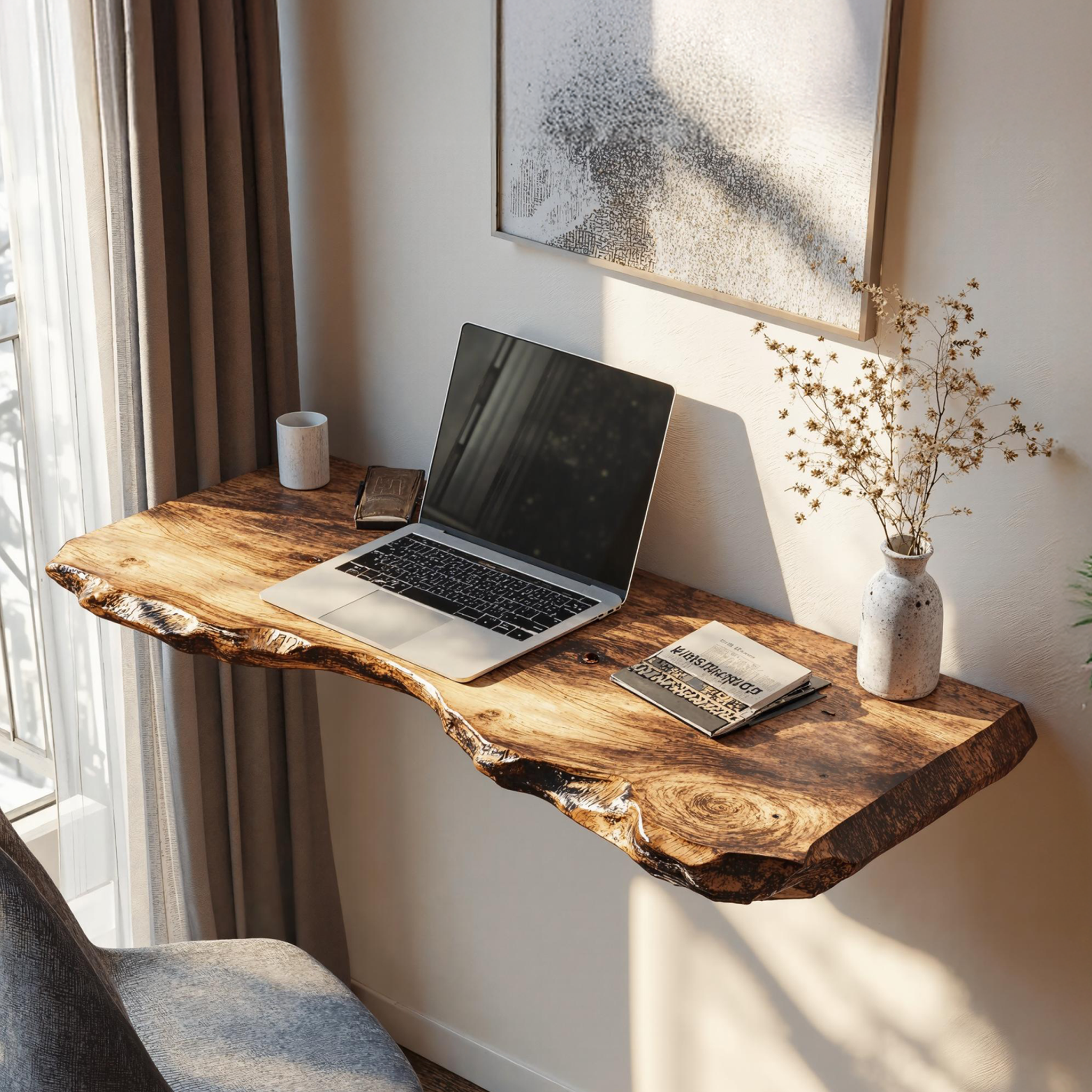 Rustic Wooden Floating Table For Warm Bedroom Atmosphere SILDTFLD014