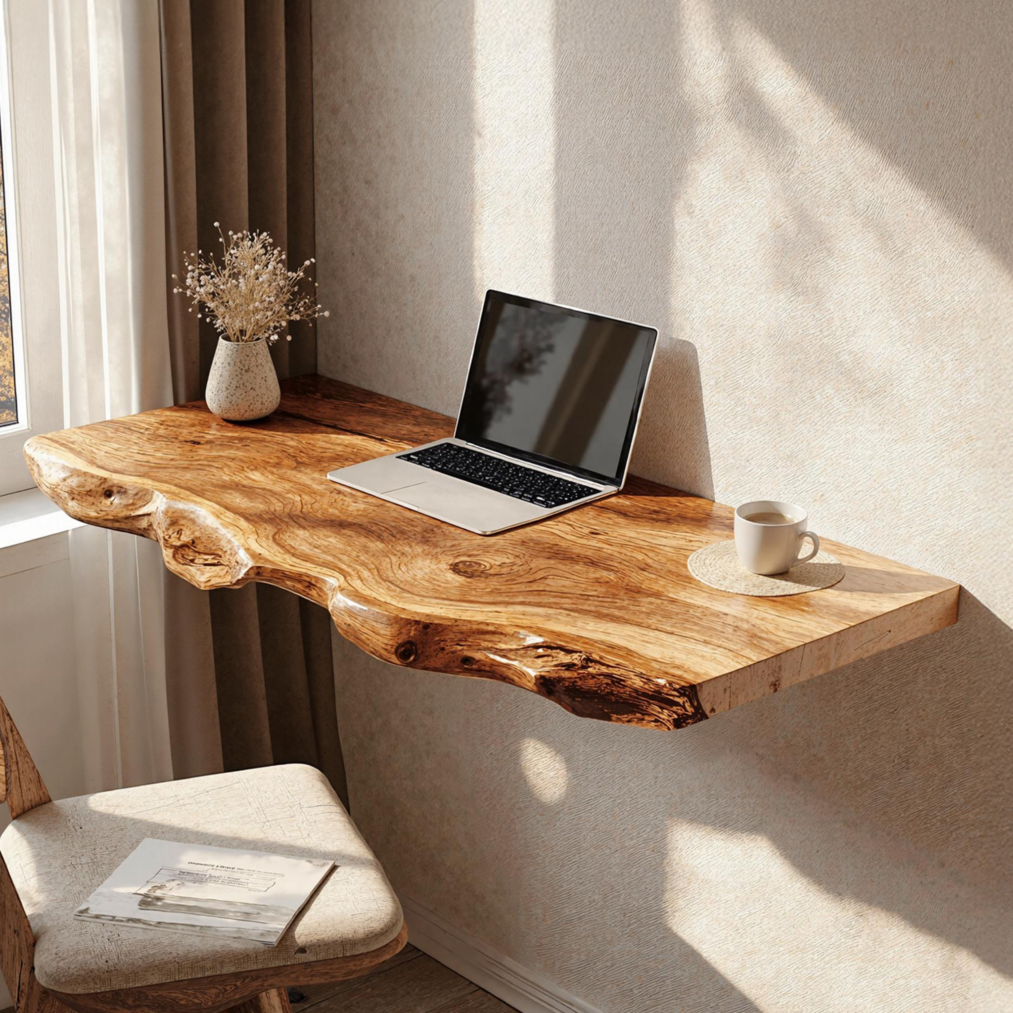 Rustic Wooden Floating Table For Comfort Oriented Bedroom Design SILDTFLD022