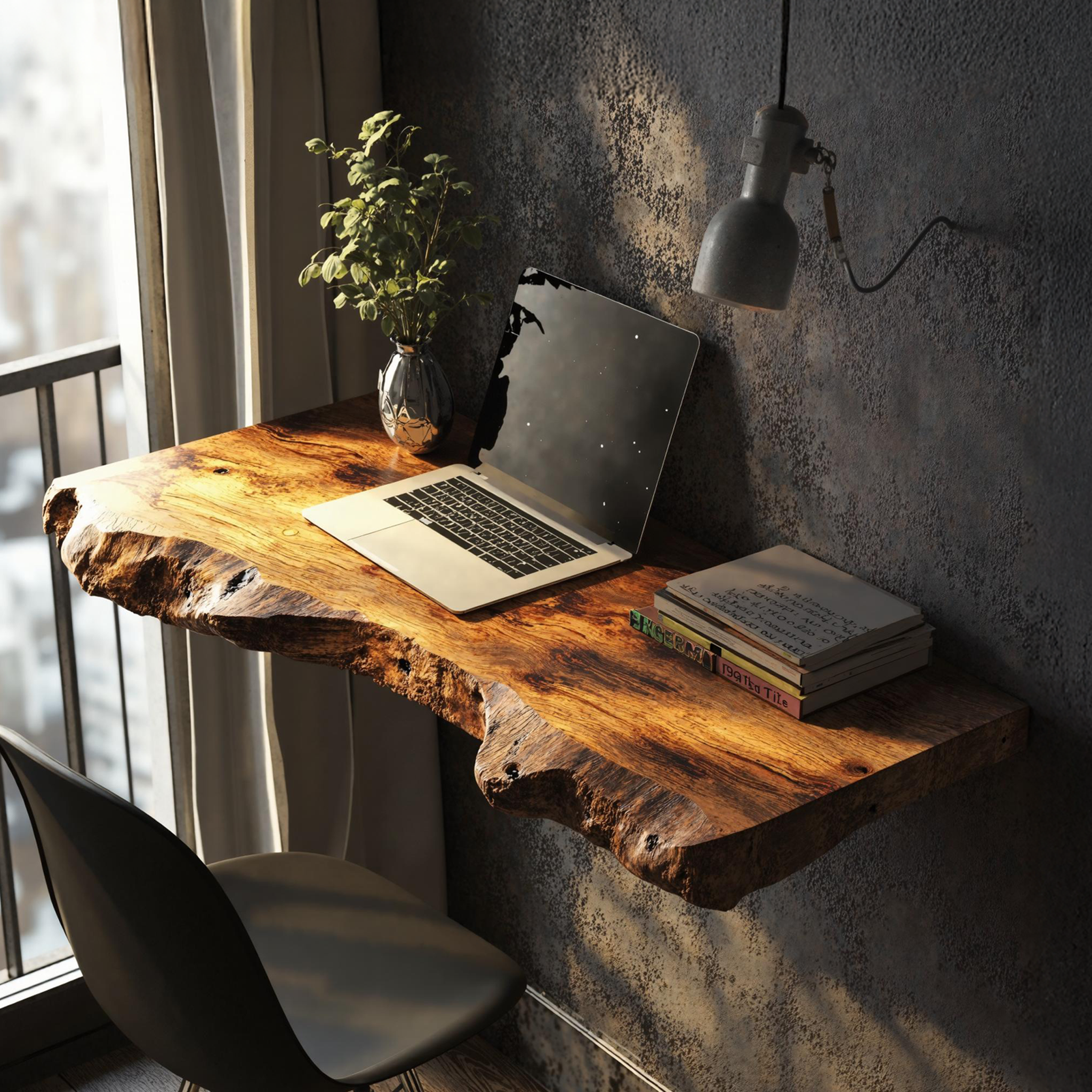 Mid Century Solid Wood Floating Desk For Functional Home Office SILDTFLD013