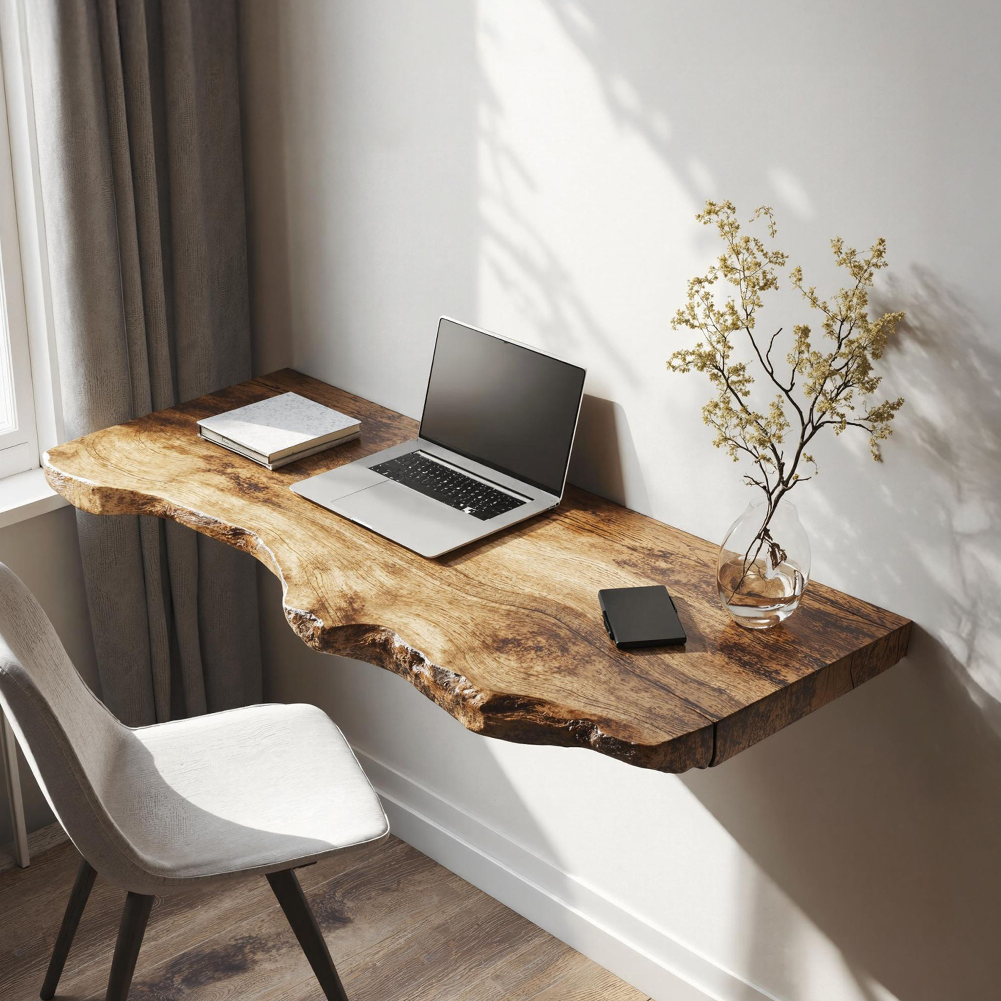 Farmhouse Solid Wood Floating Desk For Organic Living Room Design SILDTFLD027