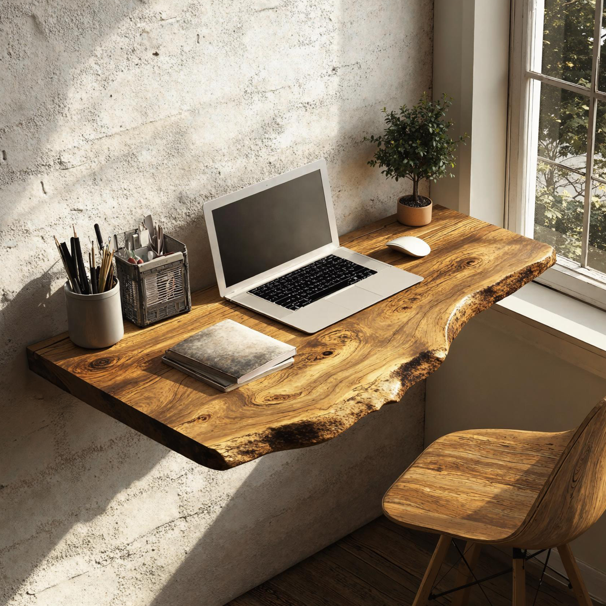 Mid Century Solid Wood Floating Desk For Smart Furniture Arrangement SILDTFLD021